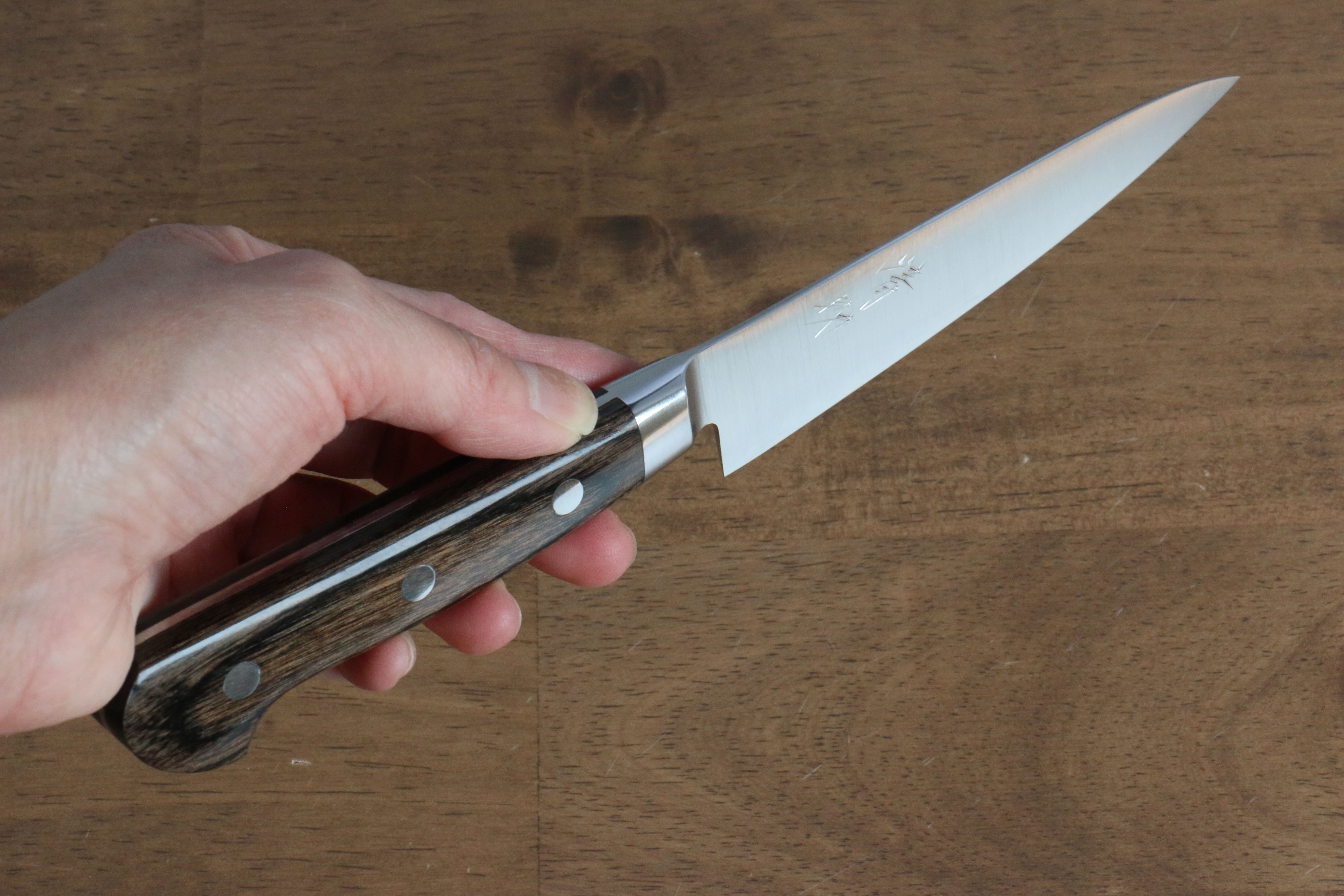 Premium Seisuke SG2 Japanese Stainless Steel Petty Utility Knife 120mm - Brown Pakkawood Handle - Perfect for Slicing, Peeling & Precision Kitchen Tasks