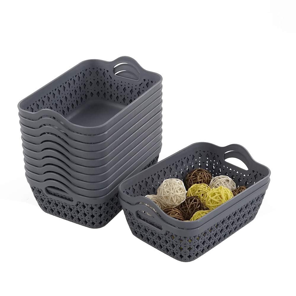 12-Pack Grey Plastic Storage Baskets for Desktop Organizing