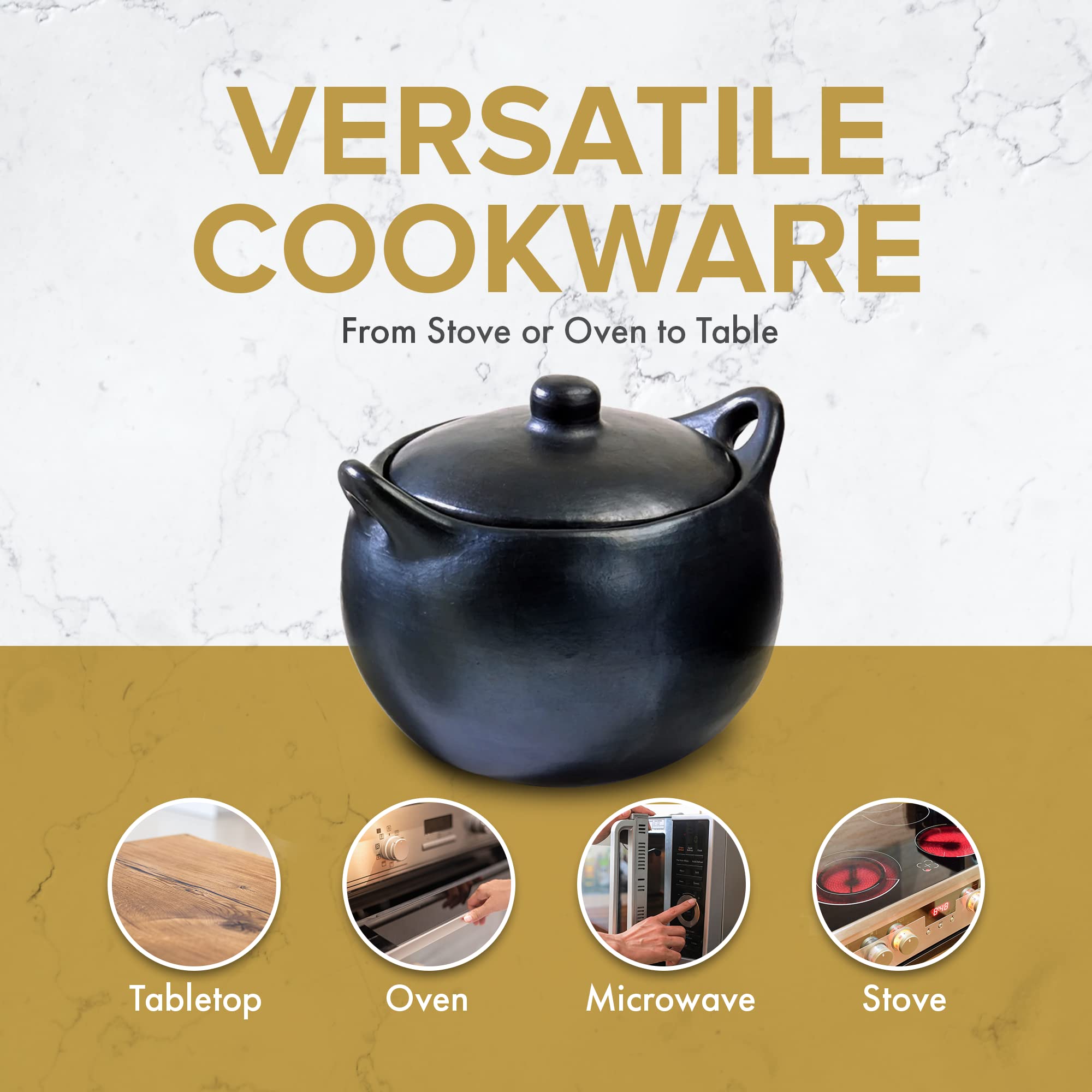 Authentic Chamba Soup & Bean Pot - Handcrafted Black Clay Stock Pot with Lid - Ideal for Soups, Beans, Stocks & Slow Cooking - Durable & Versatile Kitchen Essential for Home Chefs & Food Enthusiasts