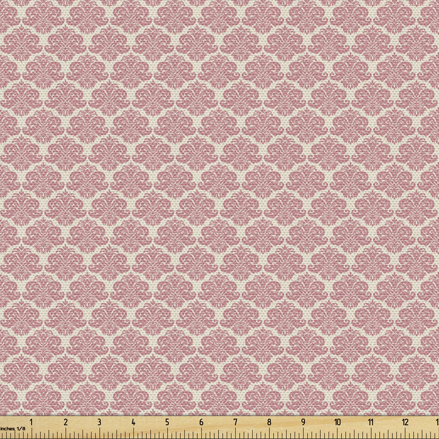 Lunarable Dusty Rose Fabric by The Yard - Antique Damask Victorian Floral Pattern for Upholstery, Curtains & Home Decor | Soft Rose Beige Fabric for Sofa, Pillows & Vintage Style Interior Design