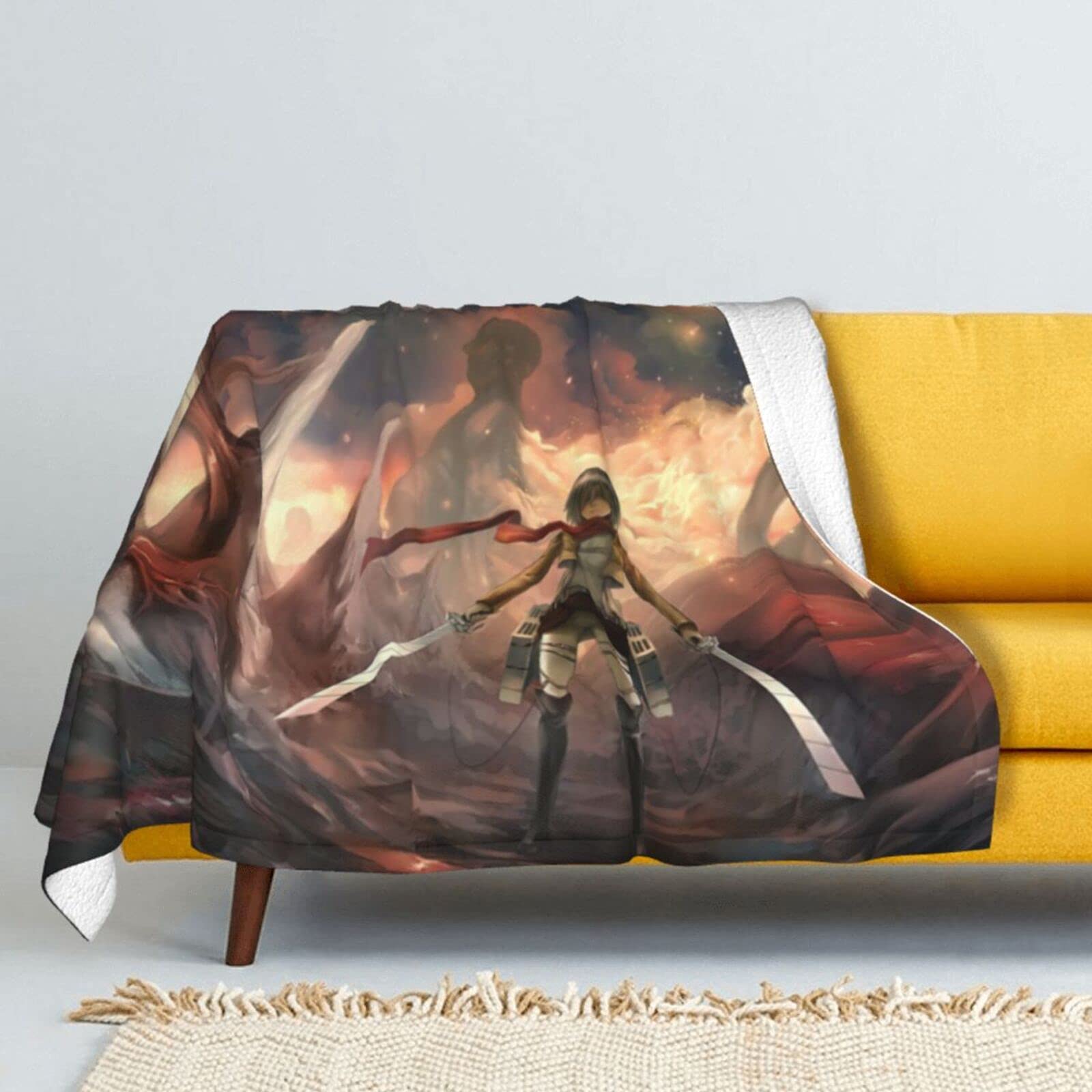 Attack on Titan Anime Lamb Wool Blanket - Super Soft Silver Fox Fur Throw for Bed, Couch & Sofa - Luxury Cozy Blanket for Men & Women - Perfect for Living Room, Bedroom & Winter Nights