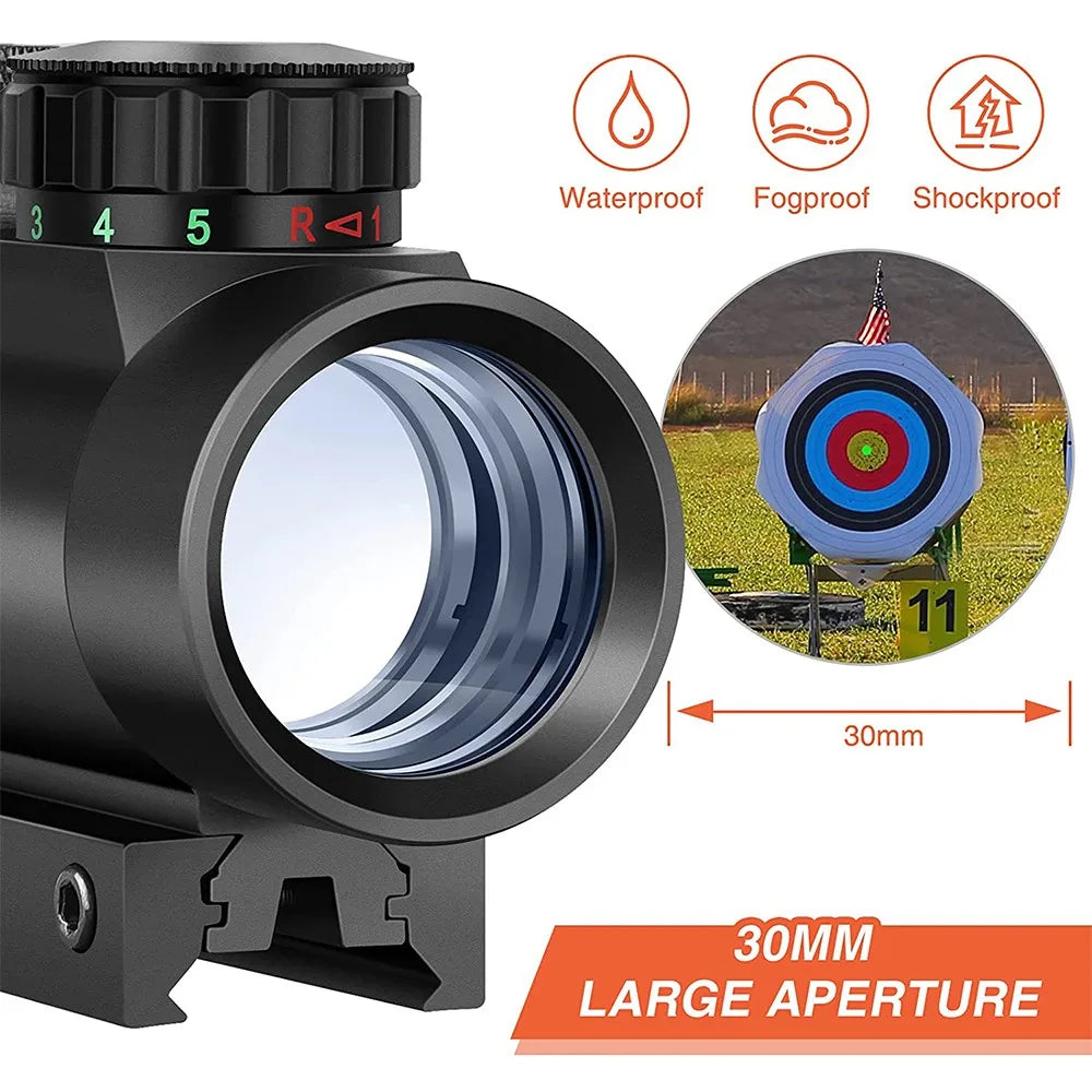 1x30mm Tactical Red Dot Sight Scope with 11/20mm Picatinny Rail Mount - Perfect for Hunting, Shooting & Airsoft | Durable Optical Sight for Outdoor Adventures & Tactical Gear