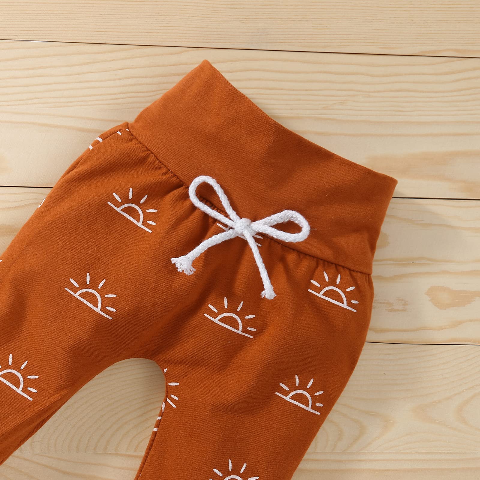 FIOMVA Newborn Baby Girl Boy Fall Winter Outfit Set - Sun Print Ruffle Long Sleeve Romper, Pants & Headband/Hat (3Pcs) | Perfect for Seasonal Photoshoots, Holiday Outfits & Cozy Winter Wear