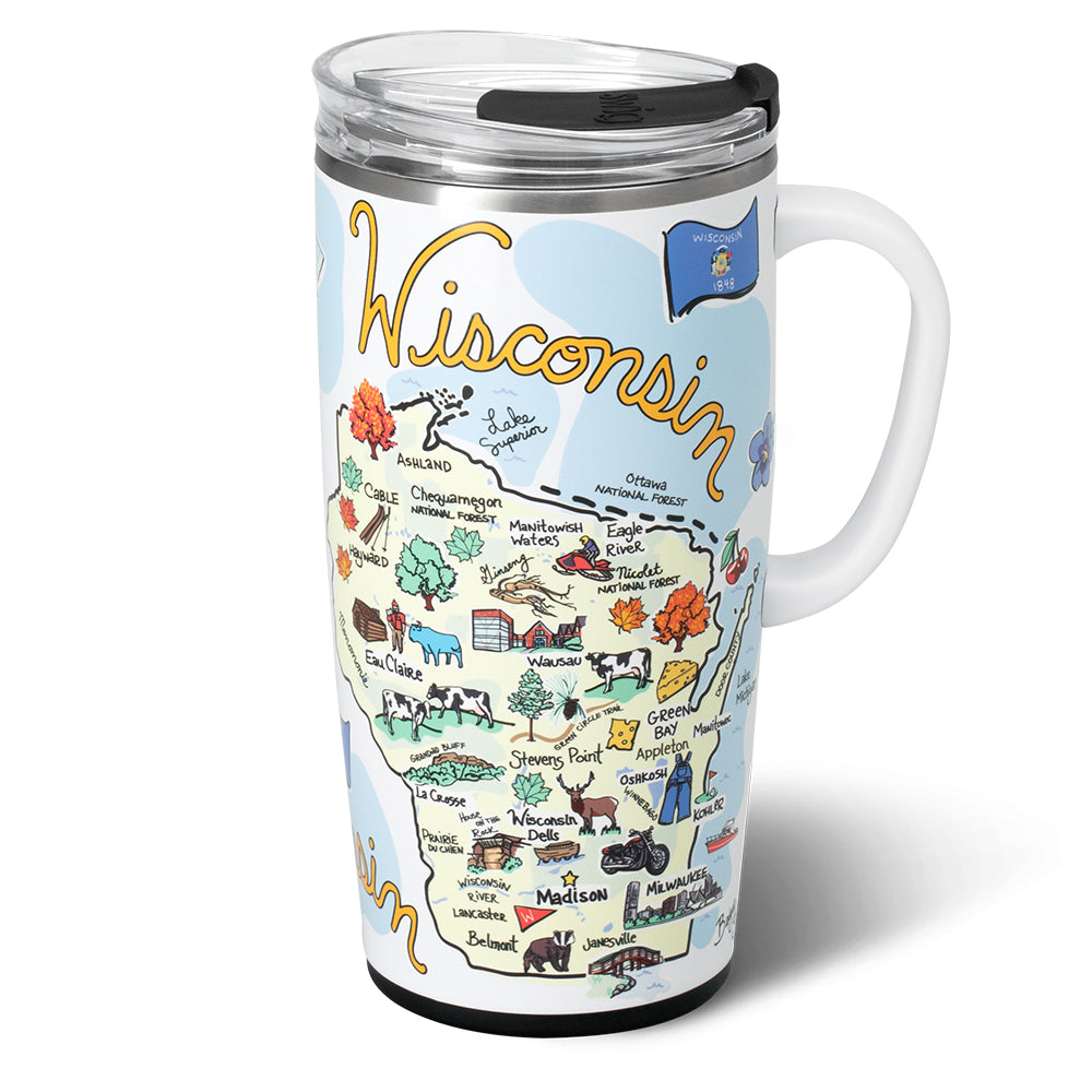 22oz Wisconsin Insulated Travel Mug - Stainless Steel Coffee Tumbler with Lid, Leak-Proof & Heat Retention - Perfect for Commuting, Camping & Outdoor Adventures