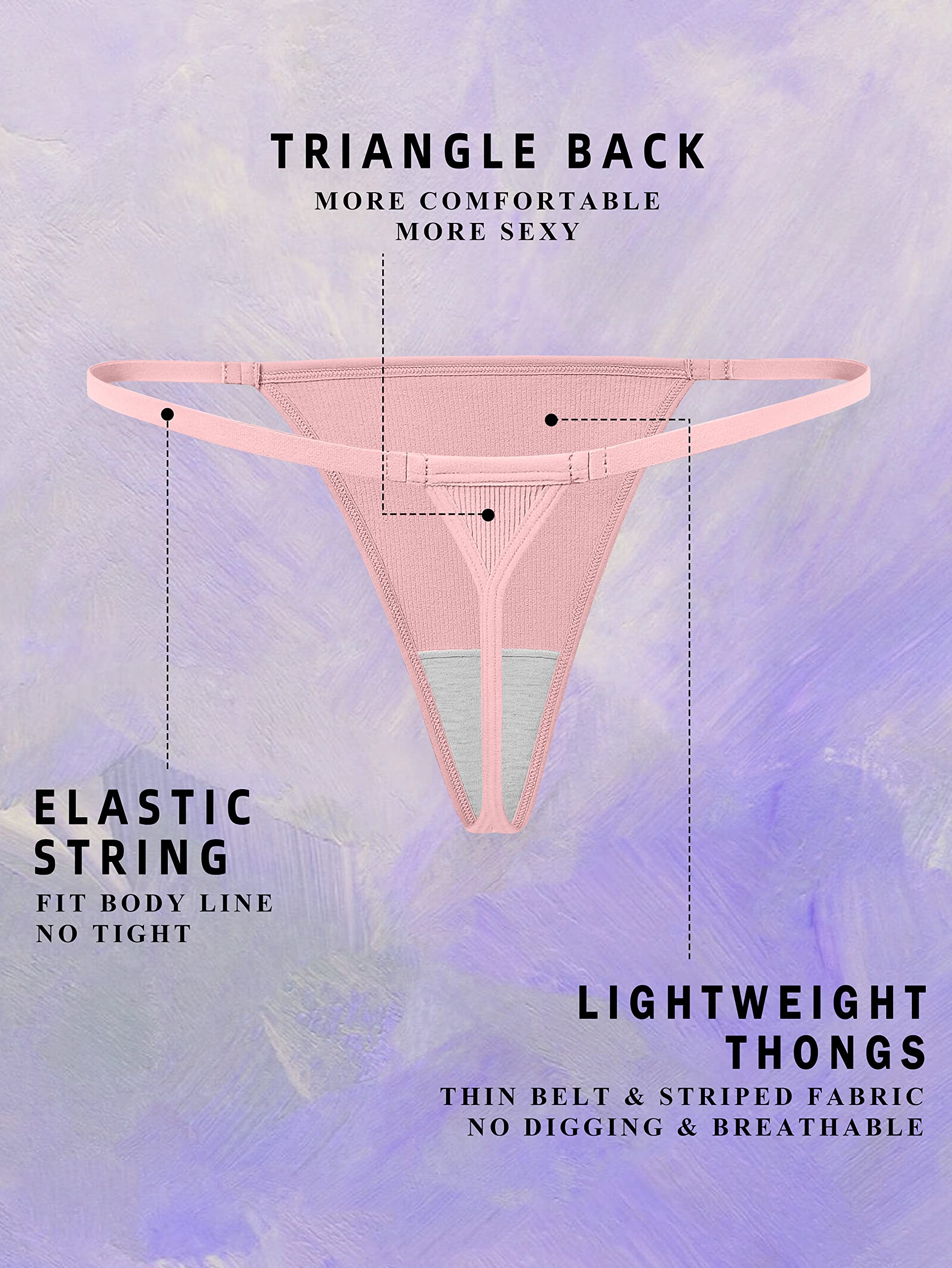 OQQ 6 Pack Women's Cotton G-String Thongs - Stretch T-Back Tanga Panties, Low Rise Hipster Underwear (S-XL) - Comfortable & Sexy for Daily Wear, Date Night & Special Occasions