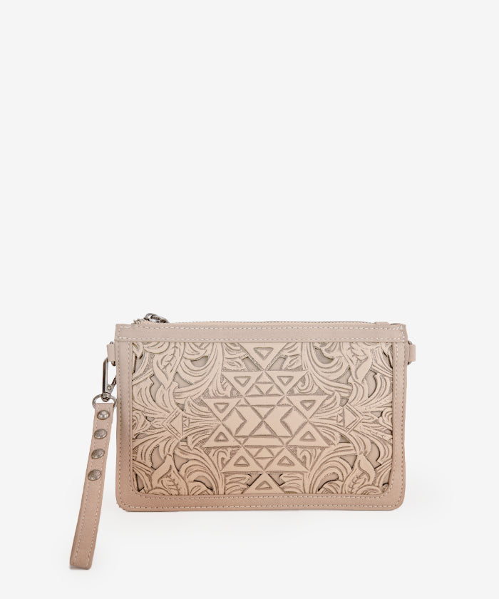 Trinity Ranch Aztec Tooled Leather Wristlet - Stylish Crossbody Wallet for Women | Perfect for Shopping, Travel & Everyday Use
