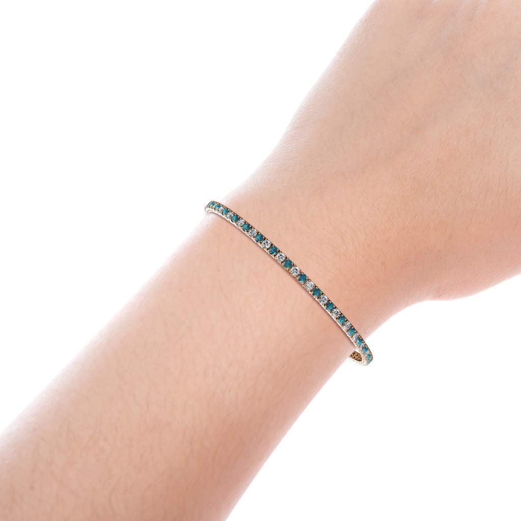 London Blue Topaz & Lab-Grown Diamond Women's Eternity Tennis Bracelet - 3.20ctw 14K Gold - Perfect for Weddings, Anniversaries & Special Occasions