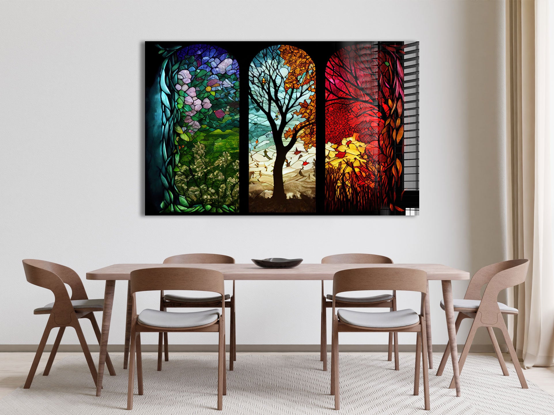 Seasons Stained Glass Effect Window Film - Decorative Privacy Film for Home & Office Windows - Perfect for Seasonal Decor, Sun Protection, and Enhancing Natural Light