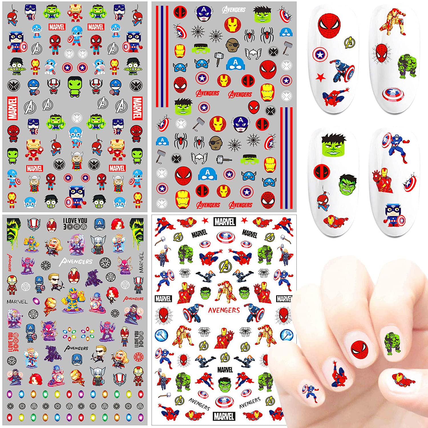 DIBESTS 4 Sheets Cute Cartoon Nail Art Stickers - DIY Kawaii Nail Decals for Manicure, Girls, Boys & Teens - Perfect for Parties, Gifts & Nail Art Decoration - Great for Birthday, Sleepover & Spa Day Fun