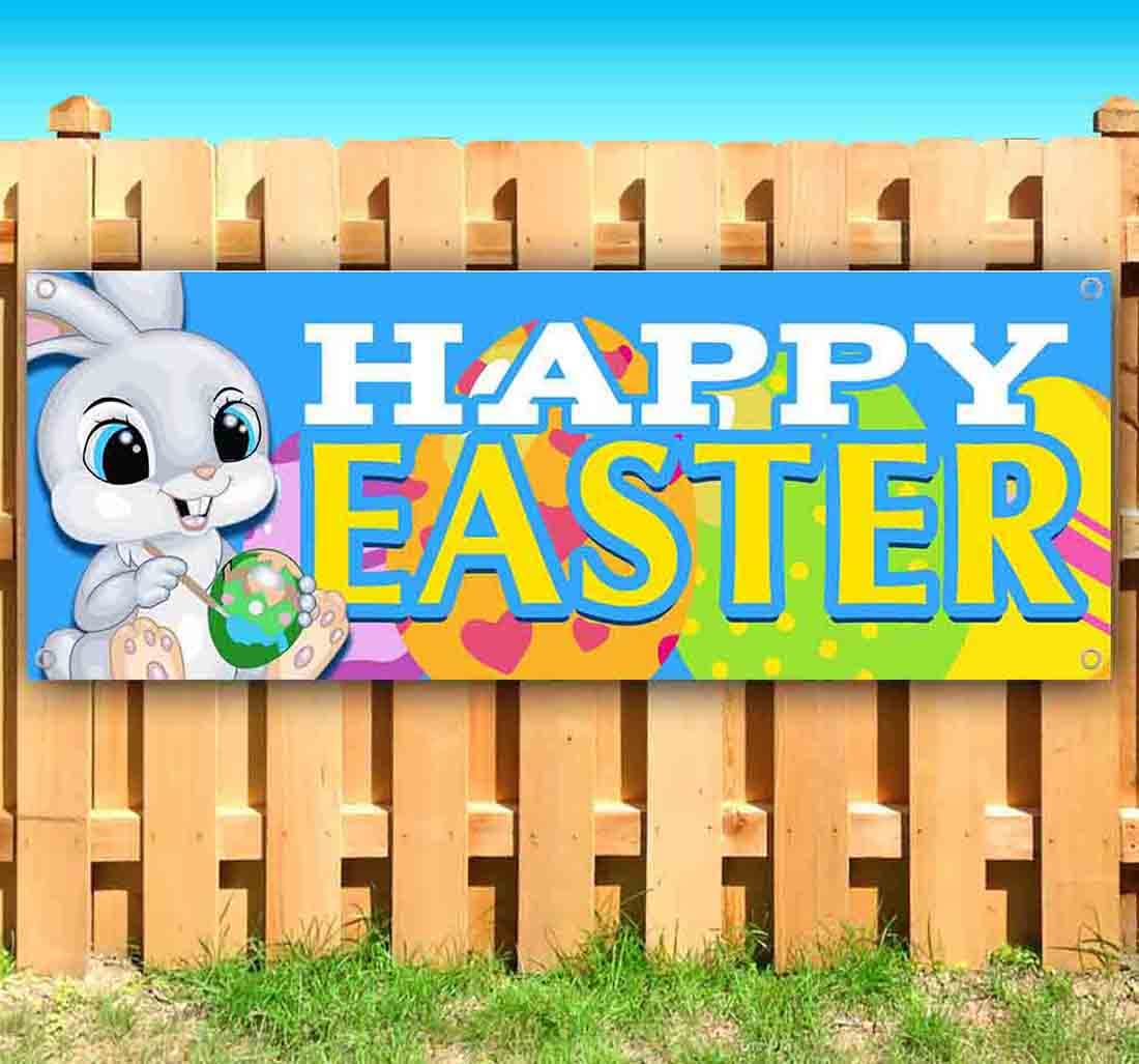 Happy Easter Banner - 13 oz Heavy-Duty Vinyl Single-Sided Decoration with Metal Grommets | Durable Non-Fabric Holiday Sign for Indoor & Outdoor Use | Perfect for Easter Party Decor, Church Events, and Spring Celebrations