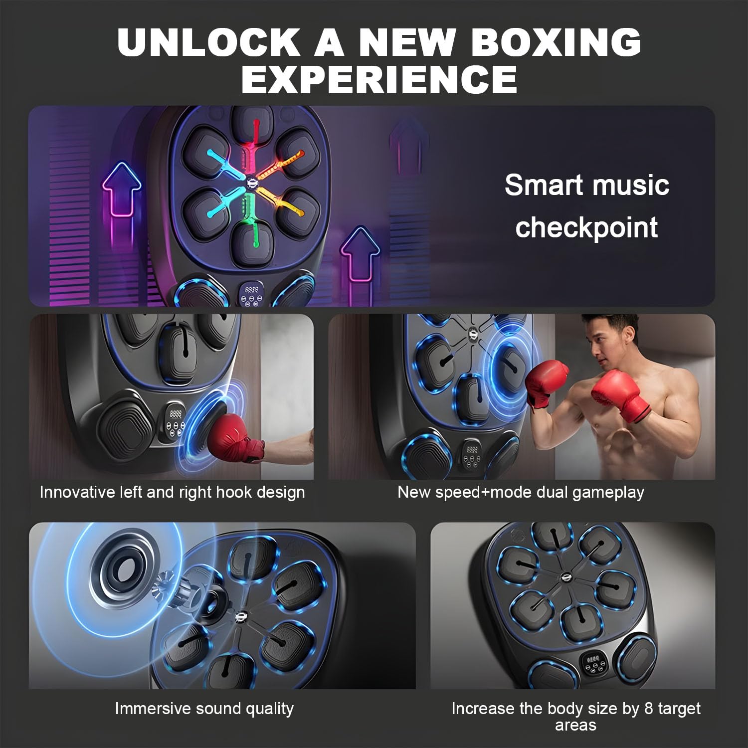Smart Bluetooth Music Boxing Machine with Gloves - Electronic Punching Board Pad for Adults & Kids - Wall Mounted Training Equipment for Home & Office Fitness