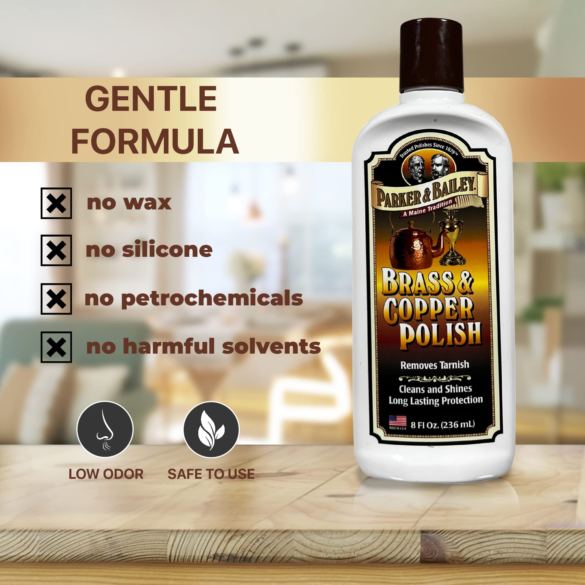 **PARKER & BAILEY Brass and Copper Polish Cleaner – Tarnish Remover & Metal Polish Cream for Antique Decor, Pans, Jewelry & Furniture (8 Oz) – Restores Shine for Kitchenware, Collectibles & Home Decor**