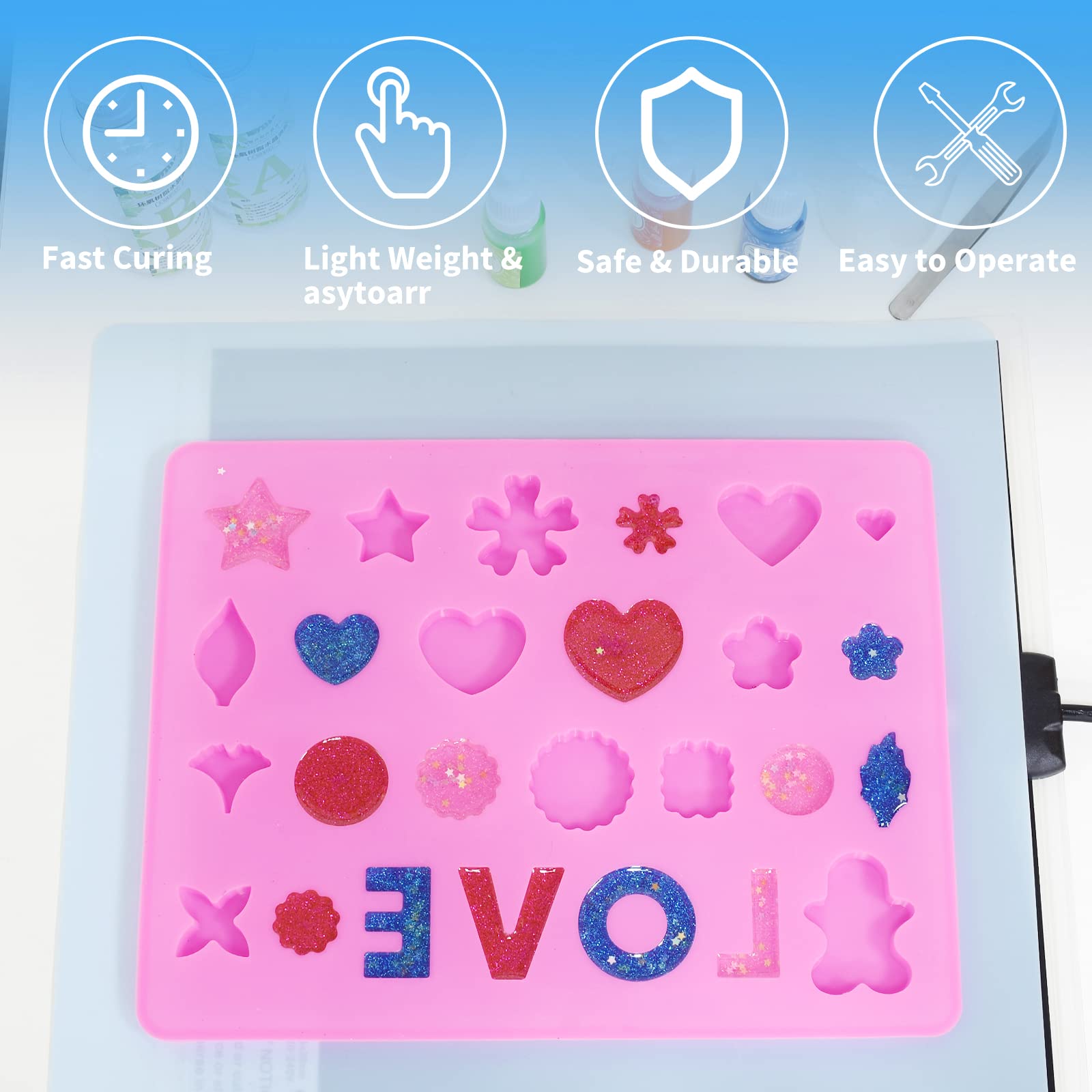 Resin Heating Mat - Fast Drying Curing Machine with Silicone Pad, Adjustable Temperature & Timer, Perfect for Epoxy Resin, DIY Crafts, Jewelry Making - Ideal for Home Studios & Art Workshops