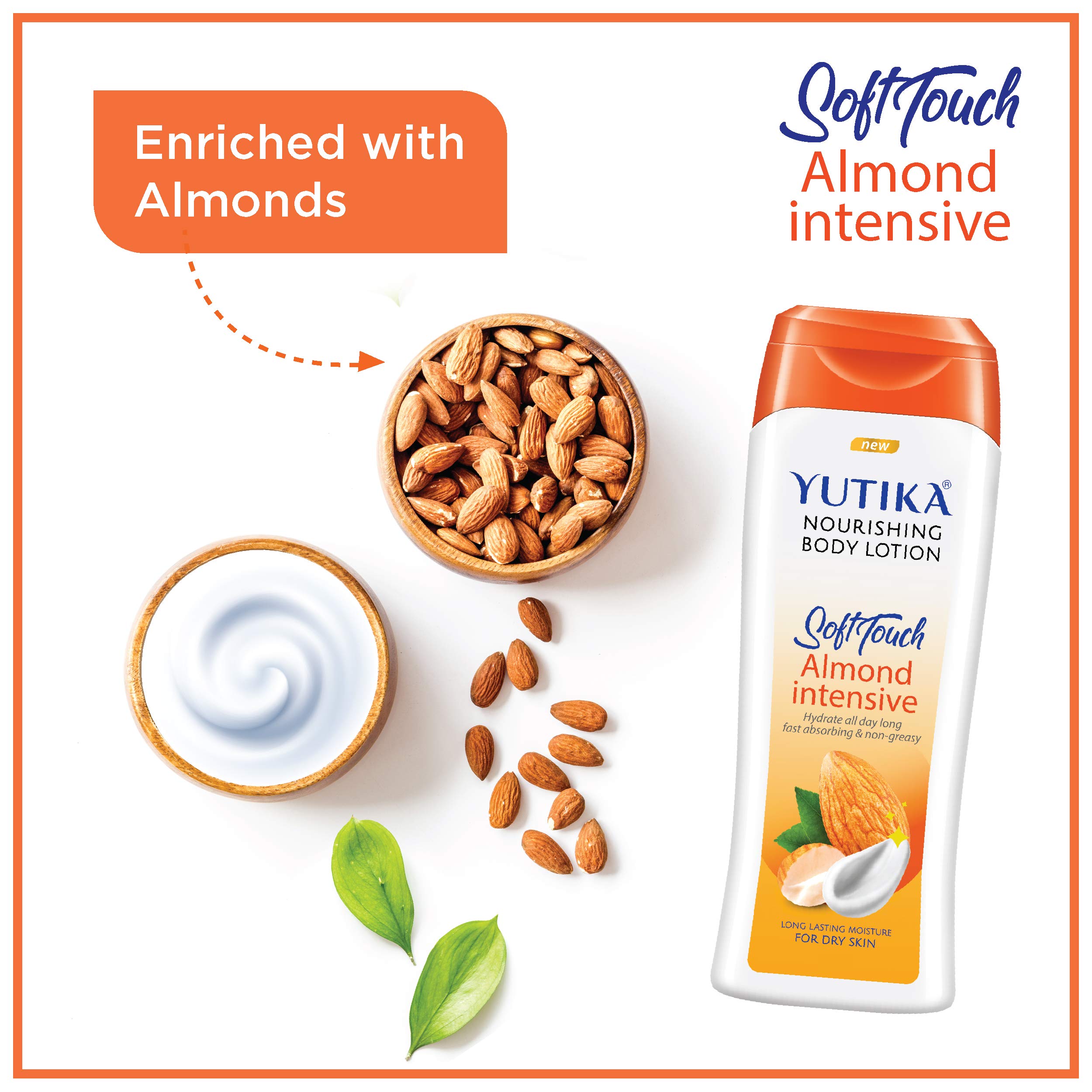 Yuthika Almond Body Lotion 300ml with Moisturizing Cream 100ml - Nourishing Dry Skin Care for Face, Hands & Body - Hydrating Winter Lotion with Non-Greasy Formula | Perfect for Daily Moisturizing, Cold Weather Protection & Nighttime Skin Repair