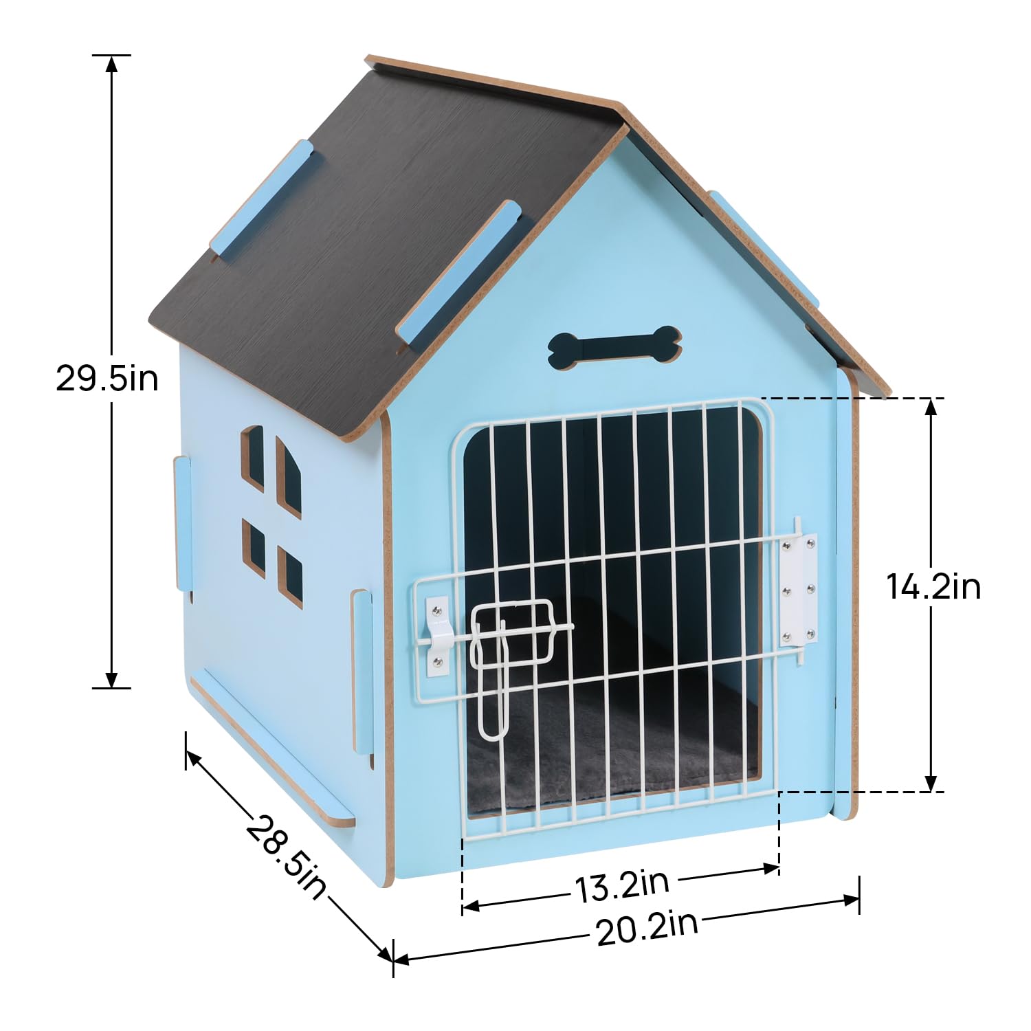 **Cozy Wooden Indoor Dog House for Small Dogs & Cats - Ventilated Design with Elevated Floor - Warm Pet Cave for Winter (Large, Blue) - Perfect for Bedrooms, Living Rooms & Pet-Friendly Spaces**