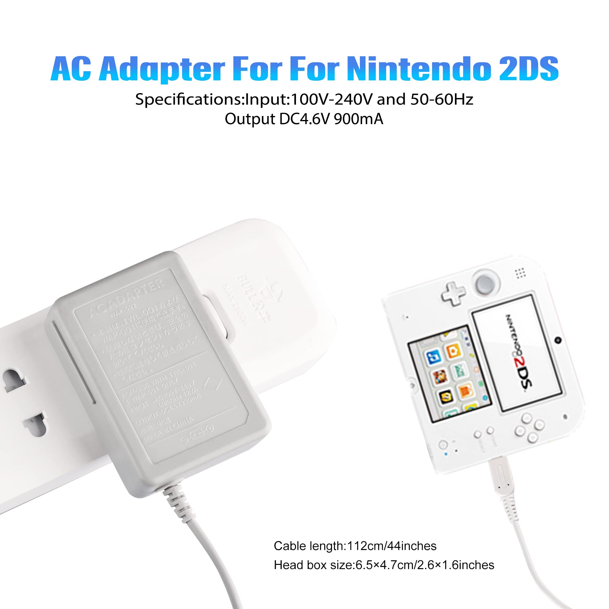 Nintendo 2DS/2DS XL/New 2DS/New 2DS XL AC Adapter Charger - 100-240V Fast Charging Power Supply with Wall Plug for Home & Travel - Perfect for Gaming Sessions and On-the-Go Play