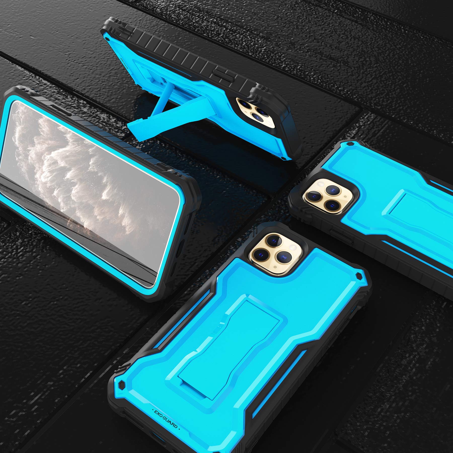 ExoGuard Rugged Shockproof Full-Body Case with Built-in Screen Protector & Kickstand for iPhone 11 Pro Max (Blue) - Perfect for Outdoor Activities, Sports & Daily Protection