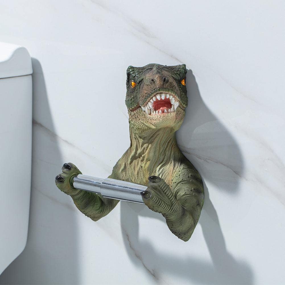 3D Dinosaur Wall-Mounted Toilet Paper Holder - Lifelike Dinosaur Design Bathroom Tissue Roll Dispenser for Home, Kids Room & Dinosaur Theme Decor