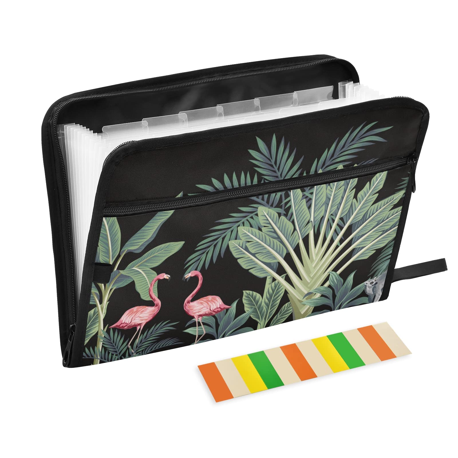 UMIRIKO Tropical Flamingo 13-Pocket Expanding File Folder with Sticky Labels - A4 Letter Size Accordion Document Organizer with Zipper Closure - Perfect for Office, School, and Home Organization (20220592)