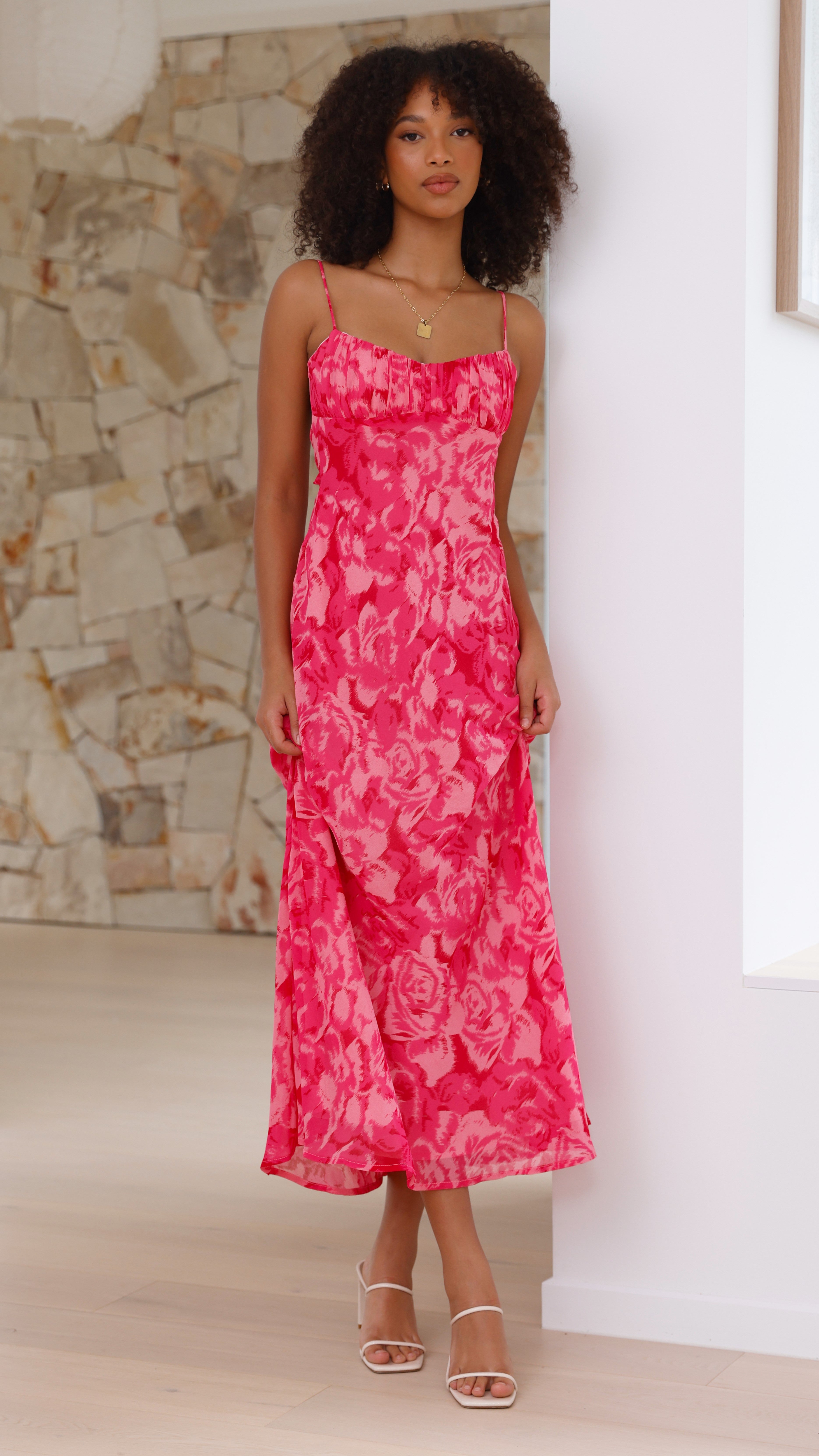 Margie Midi Dress - Floral Print Pink Summer Dress for Women | Casual & Party Wear | Perfect for Beach, Wedding & Date Night
