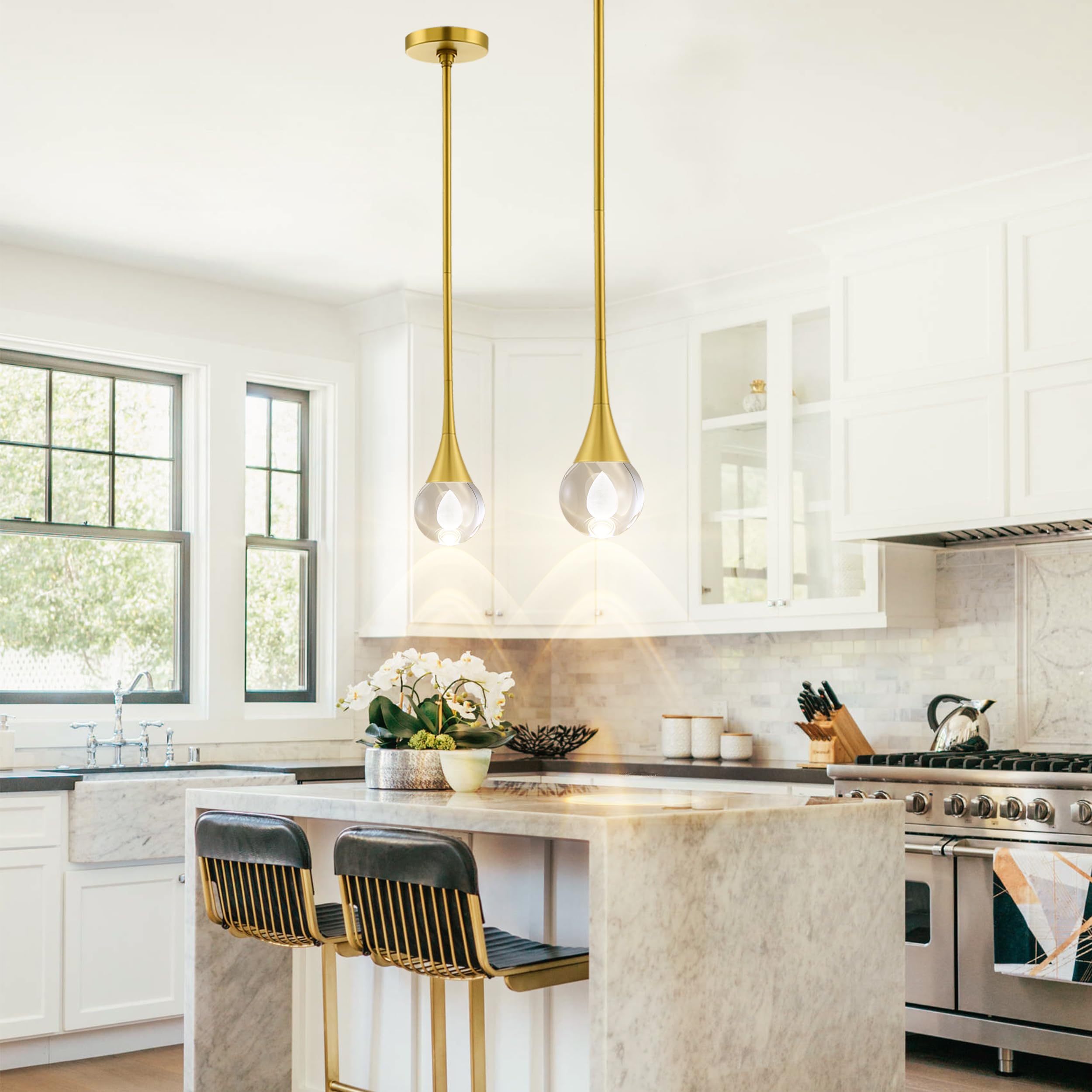 Modern Gold Teardrop Crystal Pendant Light - 8W Dimmable LED Mini Globe Fixture with 3 Color Temperatures for Kitchen Island, Bathroom & Bedroom | Elegant Lighting for Dining Rooms, Hallways and Entryways