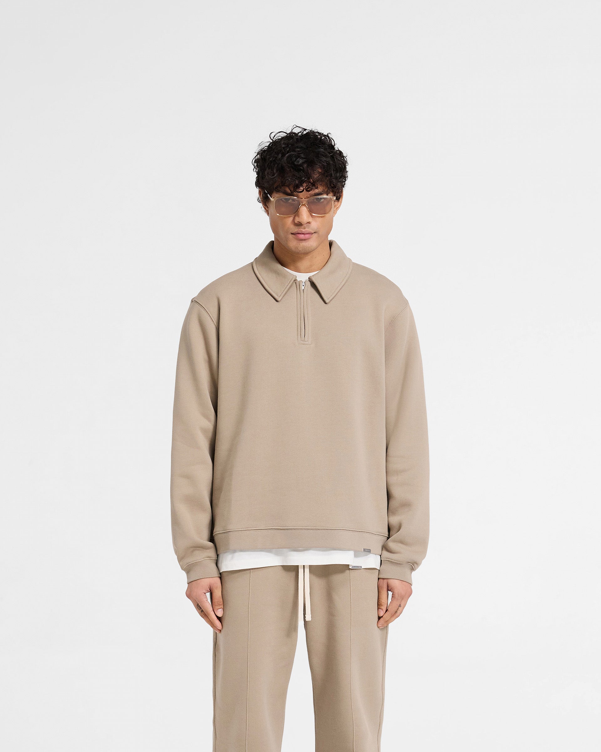 Initial Boxy Quarter Zip Sweatshirt for Women | Casual Pullover Fleece Top | Dune Color | Perfect for Layering, Outdoor Activities & Everyday Wear
