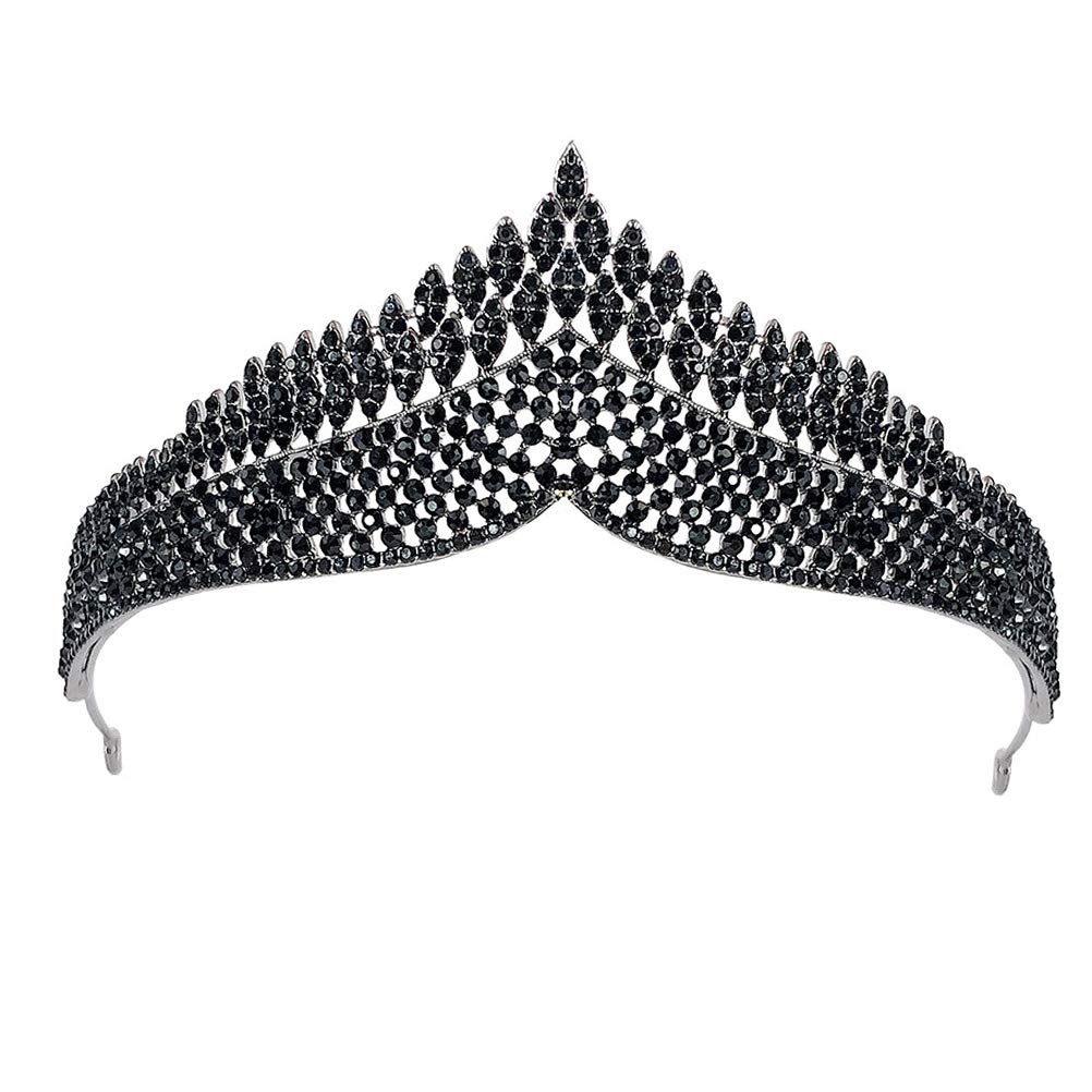 1Pc Baroque Black Crown - Rhinestone Round Pageant Tiara Headband for Wedding, Prom, Birthday, Bride | Elegant Crystal Alloy Headdress with Beaded Detailing - Perfect for Pageants, Special Occasions & Photo Shoots