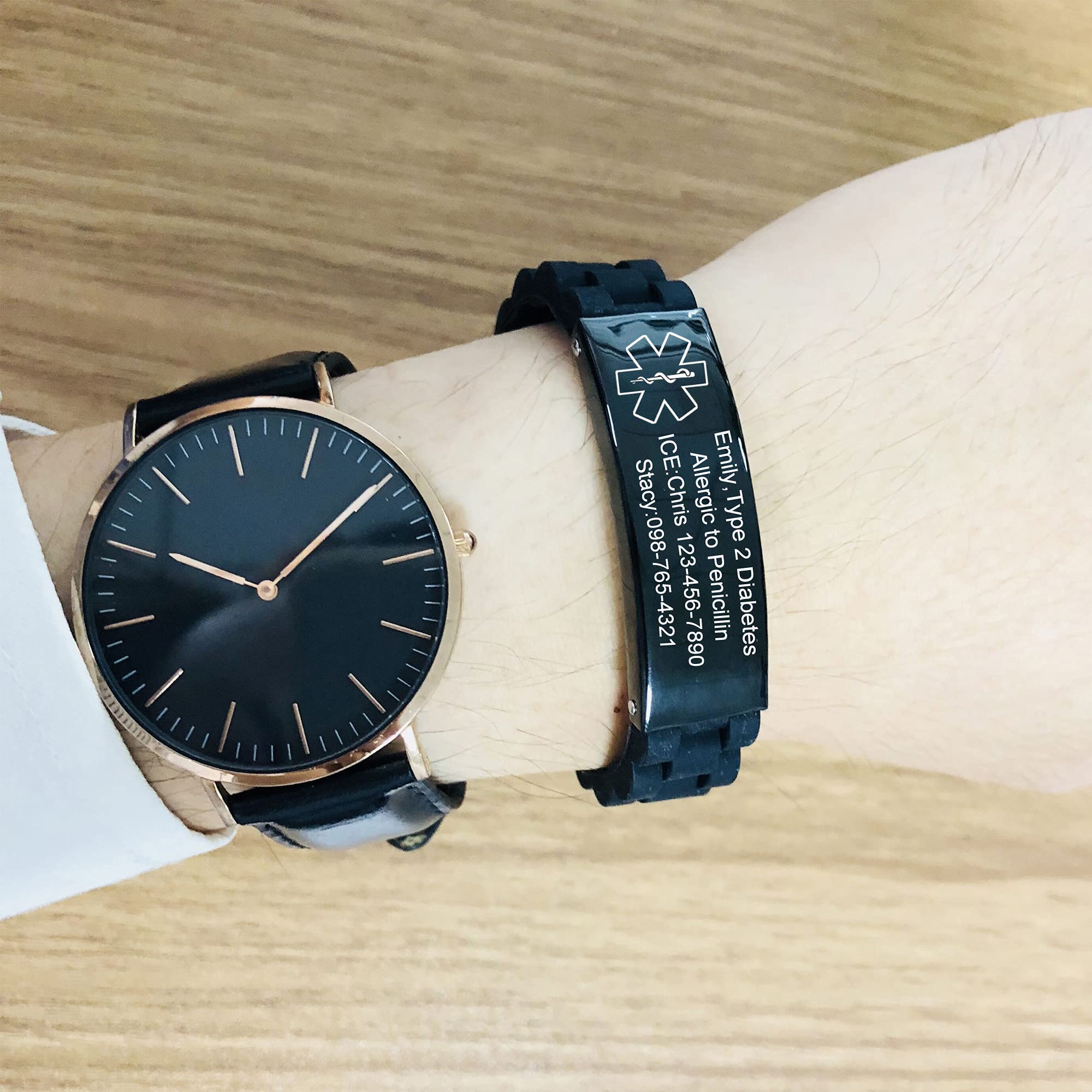 VNOX Adjustable Stainless Steel Medical Alert Bracelet for Men, Women & Kids - Free Engraving Emergency ID Wristband | Perfect for Diabetes, Allergies & Medical Conditions