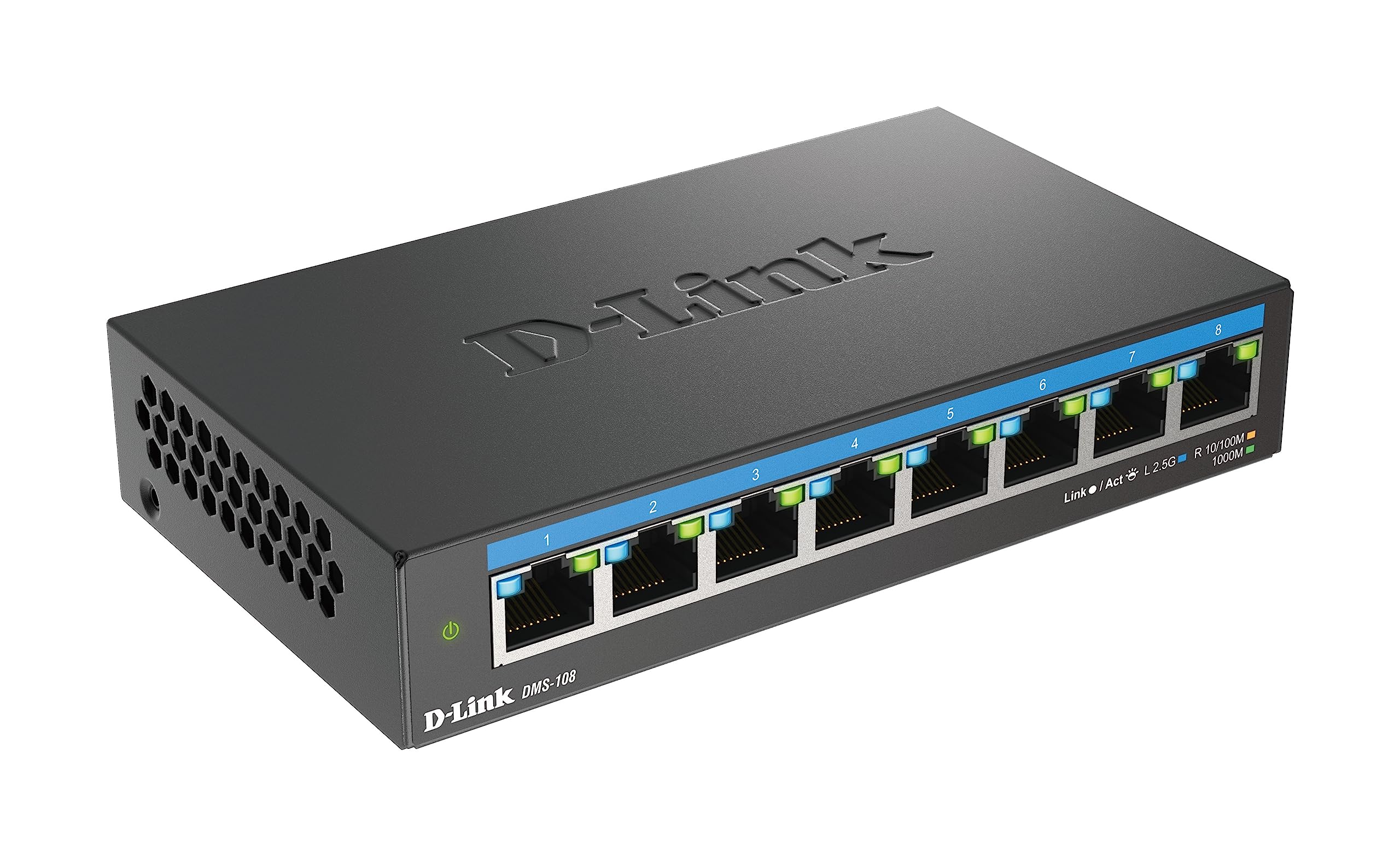 D-Link DMS-108 8-Port 2.5G Multi-Gigabit Unmanaged Desktop Switch | 8 x 2.5G Ethernet Ports | Fanless & Compact Metal Design | Plug & Play | QoS Support | Ideal for Home Office, Gaming & Small Business Networks