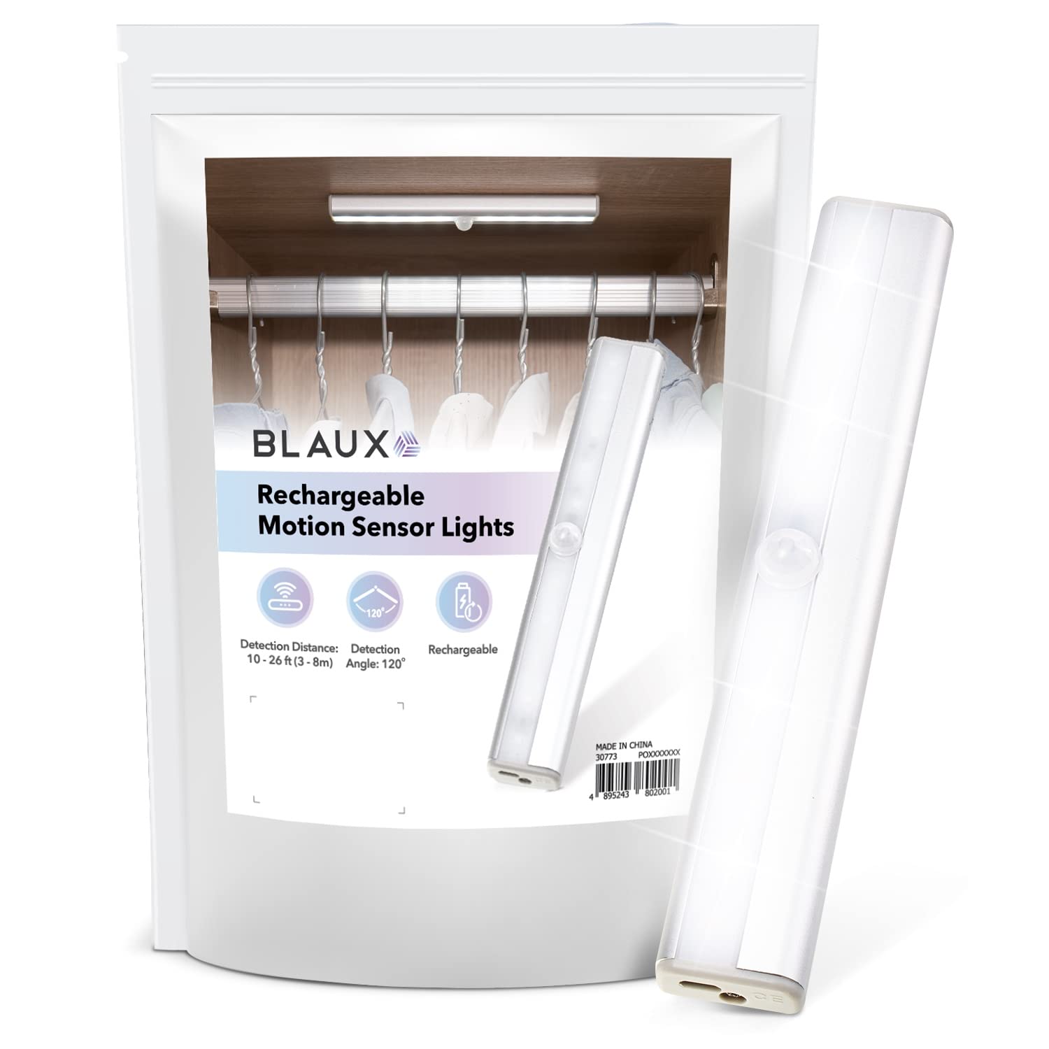 BLAUX Rechargeable Motion Sensor Closet Light - Wireless LED Cabinet Light with Auto Shut-Off & Magnetic Mount | Bright Long-Lasting Battery Operated Lighting for Wardrobes, Pantries & Storage Spaces | Perfect for Dark Closets, Basements & Nighttime Use