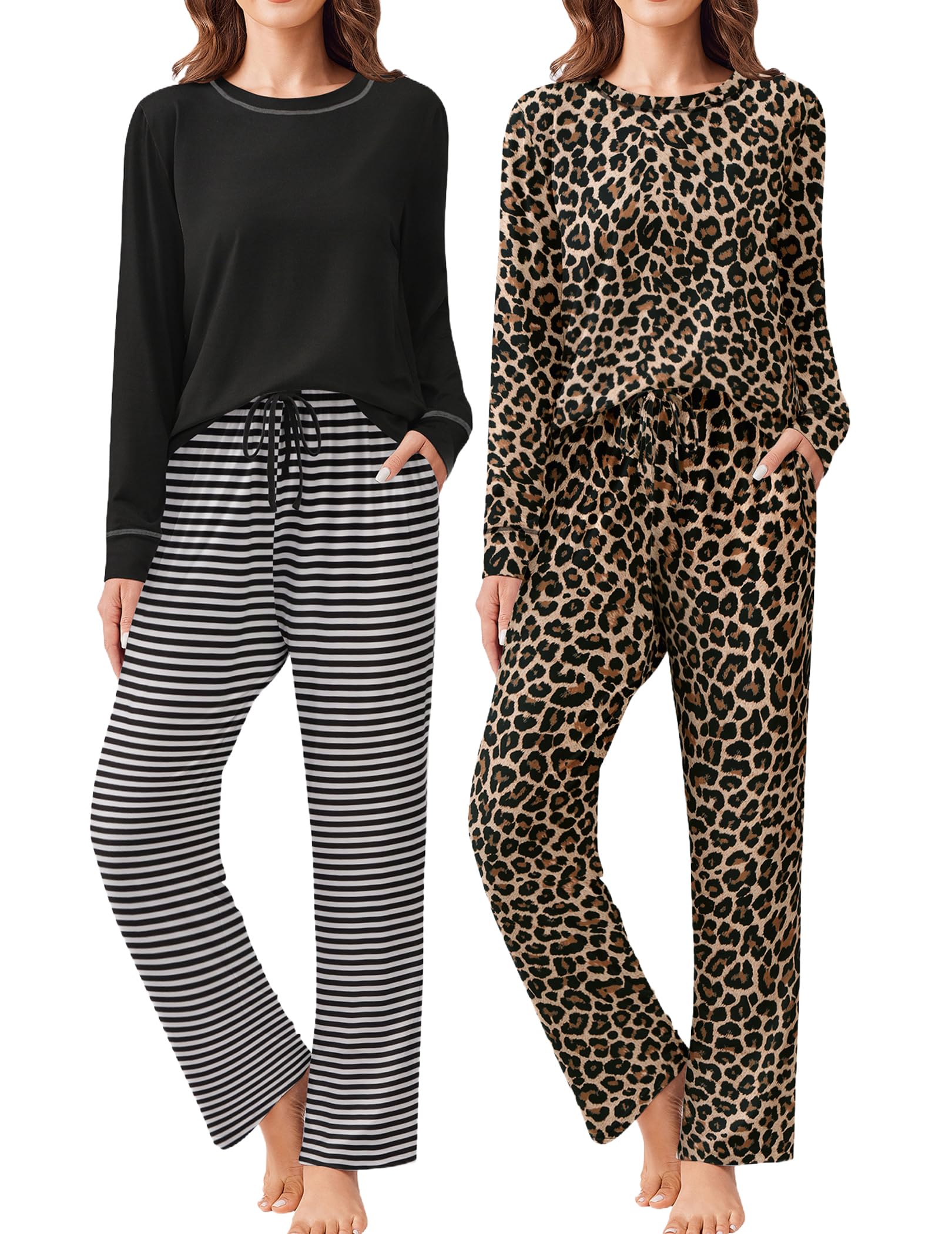 Ekouaer Women's Pajama Set - Soft Long Sleeve Sleepwear with Pockets | Cozy Home & Travel Loungewear