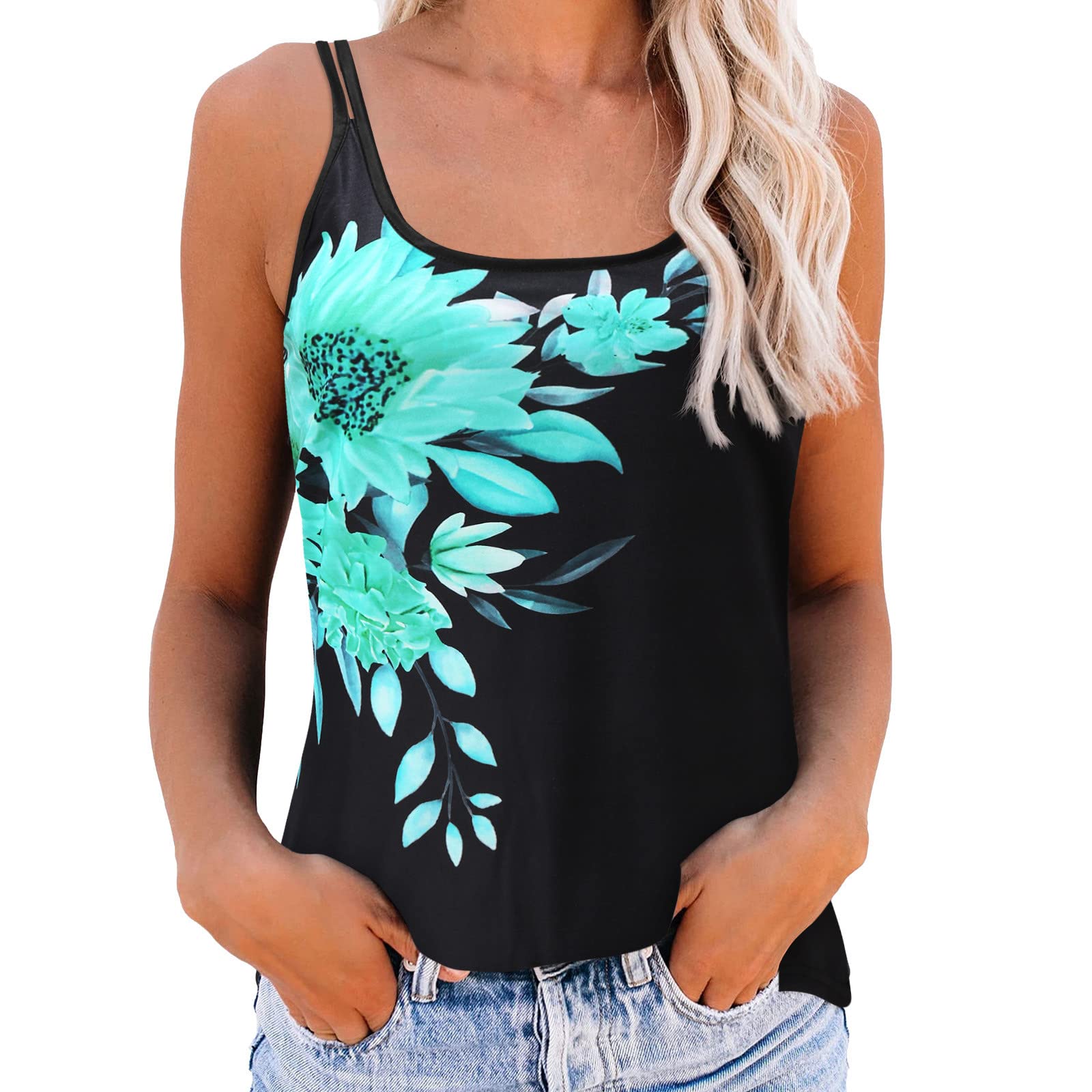Women's Sleeveless Tank Tops - Summer Spaghetti Strap Athletic Shirts with U-Neck & Tie-Dye Print | Loose Fit Workout Blouse for Gym, Yoga, Running & Casual Wear