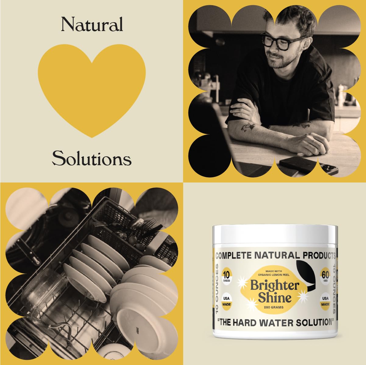 Brighter Shine - 60 Uses Natural Lemon Dishwasher Additive & Citric Acid Cleaner | Hard Water Spots Remover | Eco-Friendly Kitchen & Bathroom Cleaning Solution