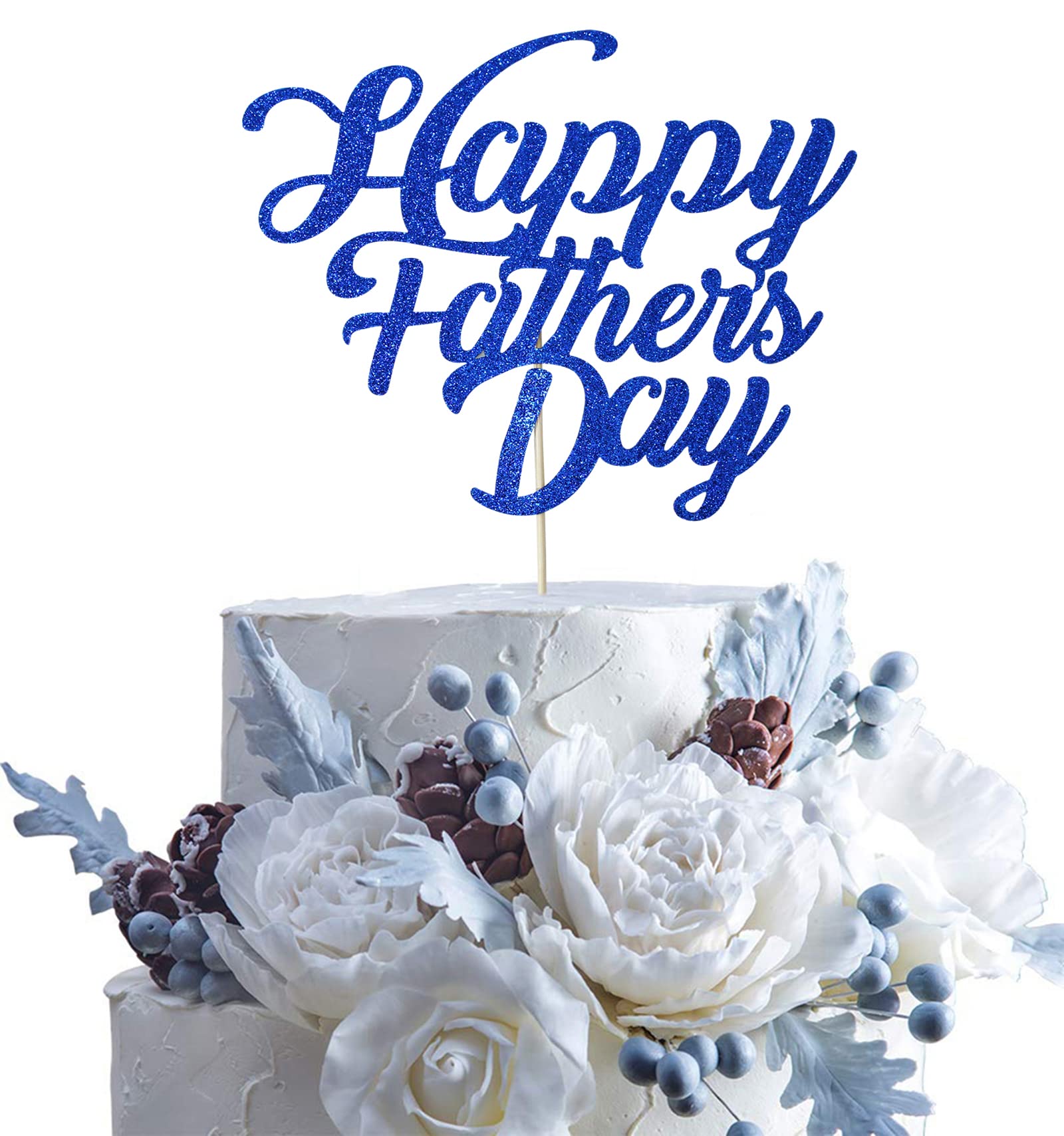 Blue Glitter Cake Topper for Father's Day - Happy Father's Day Cake Decoration - Perfect for Birthday Parties, Anniversary Celebrations & Special Occasions