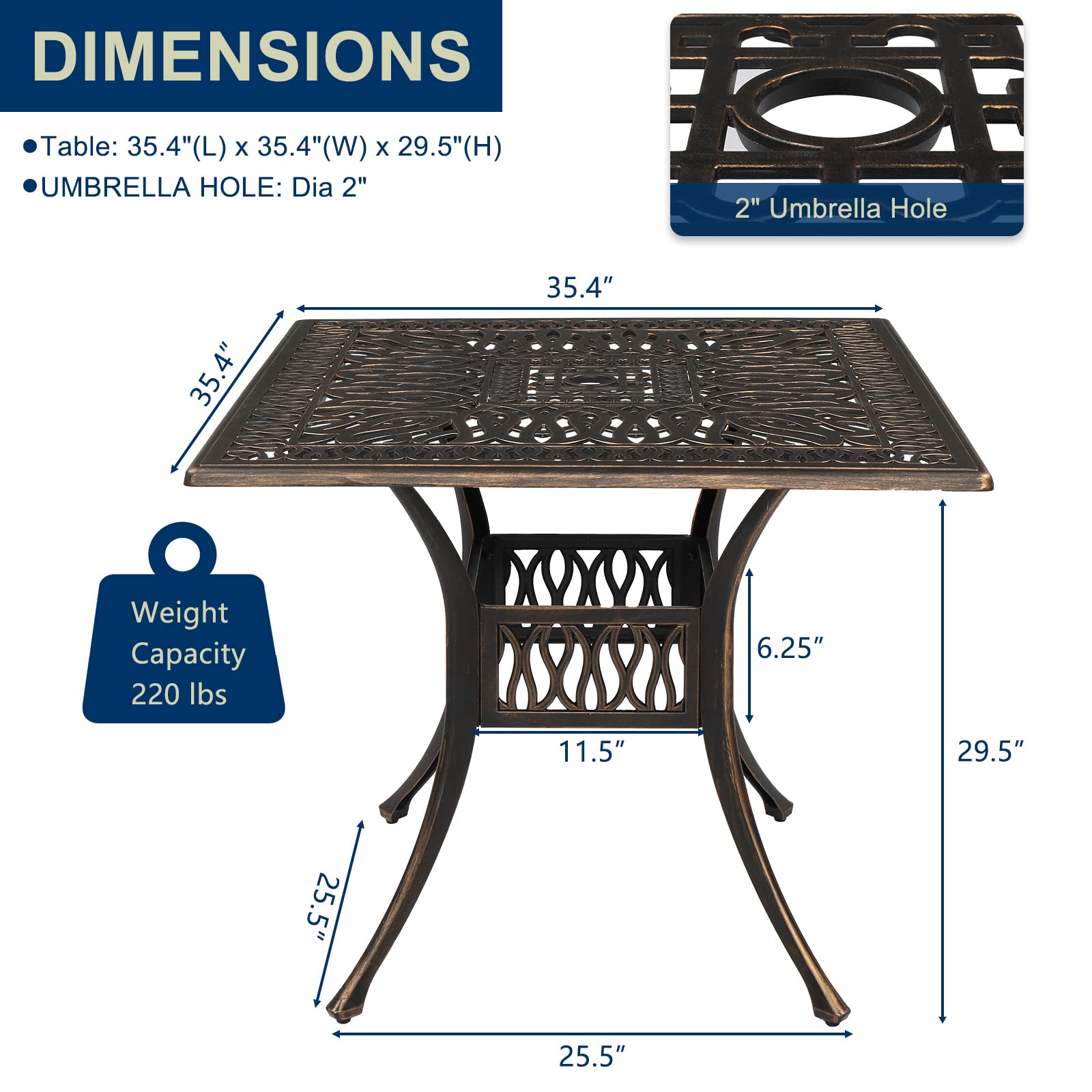 Premium Outdoor Dining Table - Heavy Duty Cast Aluminum Patio Bistro Table for Backyard, Lawn, Balcony & Poolside (90x90x75cm Square) - Perfect for Garden Parties, BBQ Gatherings & Outdoor Entertaining
