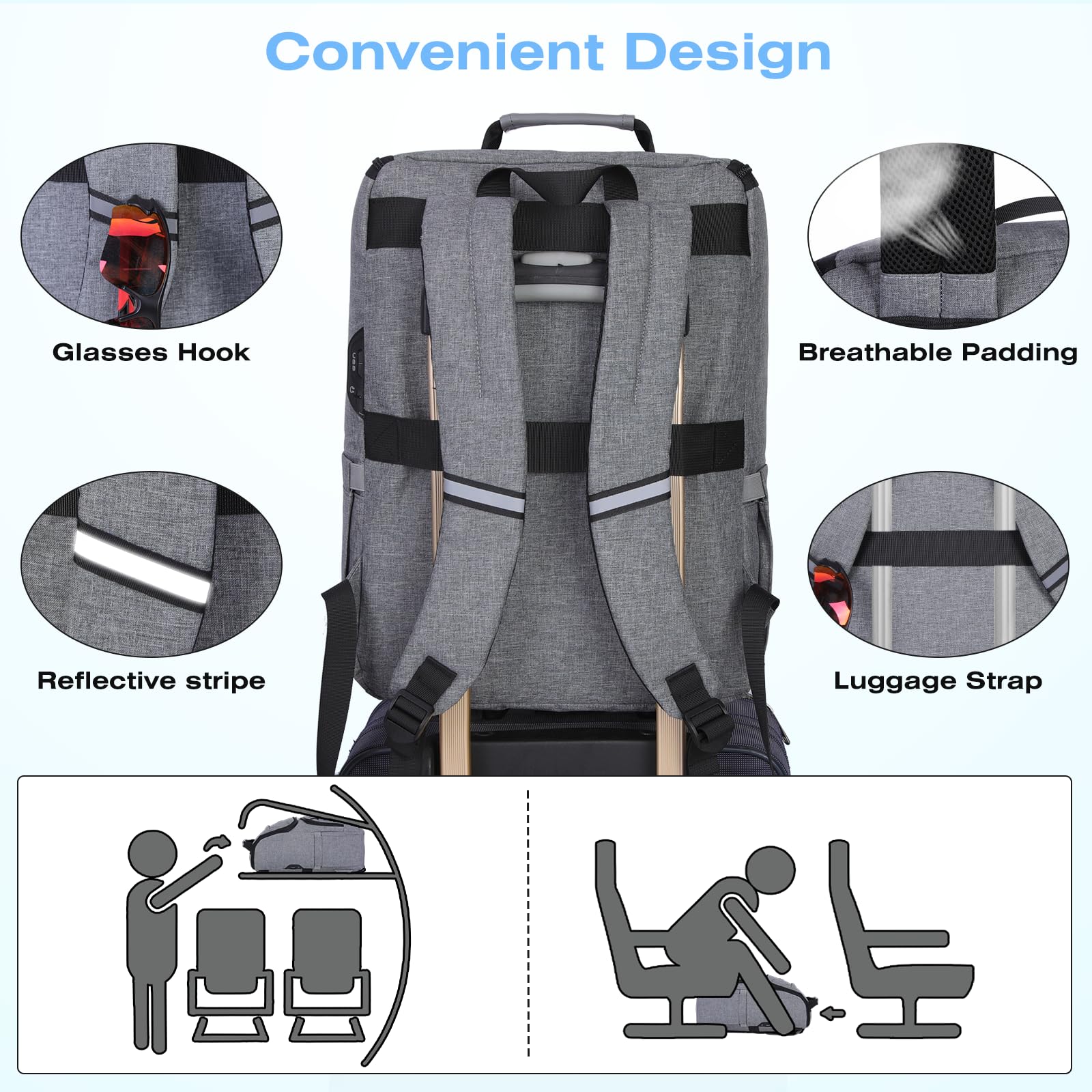 15.6 Inch Waterproof Laptop Backpack for Men & Women - TSA Friendly Business Travel Backpack with USB Charging Port, Grey | Perfect for Work, Commuting & Airplane Carry-On