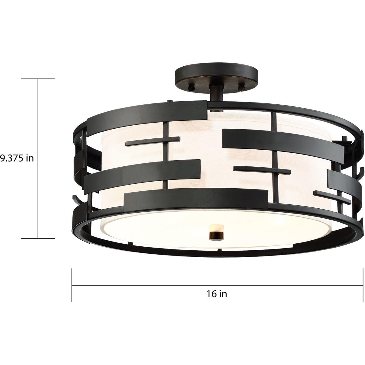 Nuvo 60/6436 Lansing-3 Light Semi-Flush Mount Ceiling Light - White Fabric Shade with Opal Glass Diffuser - Perfect for Bedroom, Living Room & Dining Room Lighting
