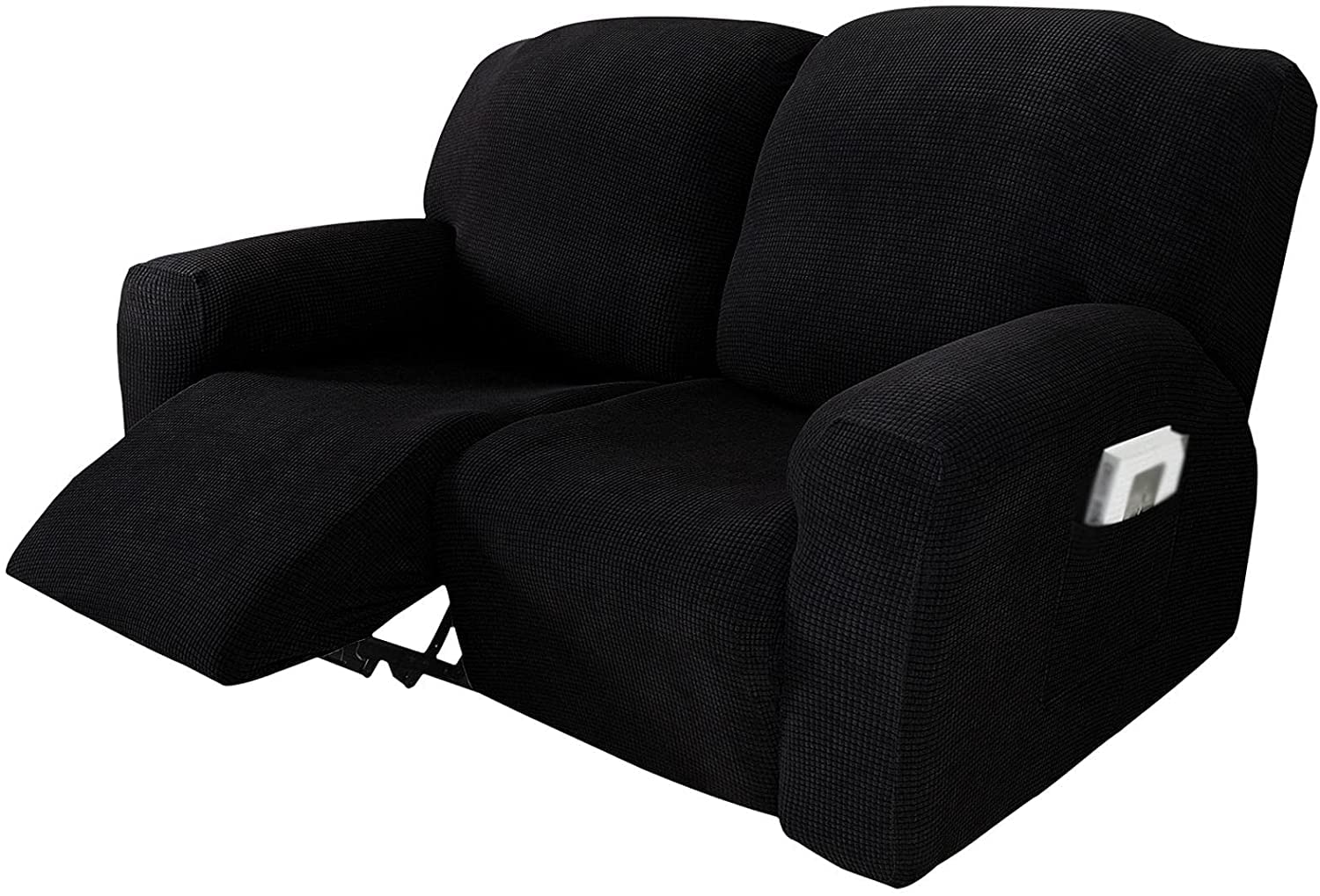 Waterproof Stretch Recliner Cover Set - 6 Piece Jacquard Slipcovers for 2-Seater Recliners, Non-Slip Machine Washable Sofa Protector (Black) - Perfect for Living Room, Family Room & Home Theater Seating Protection