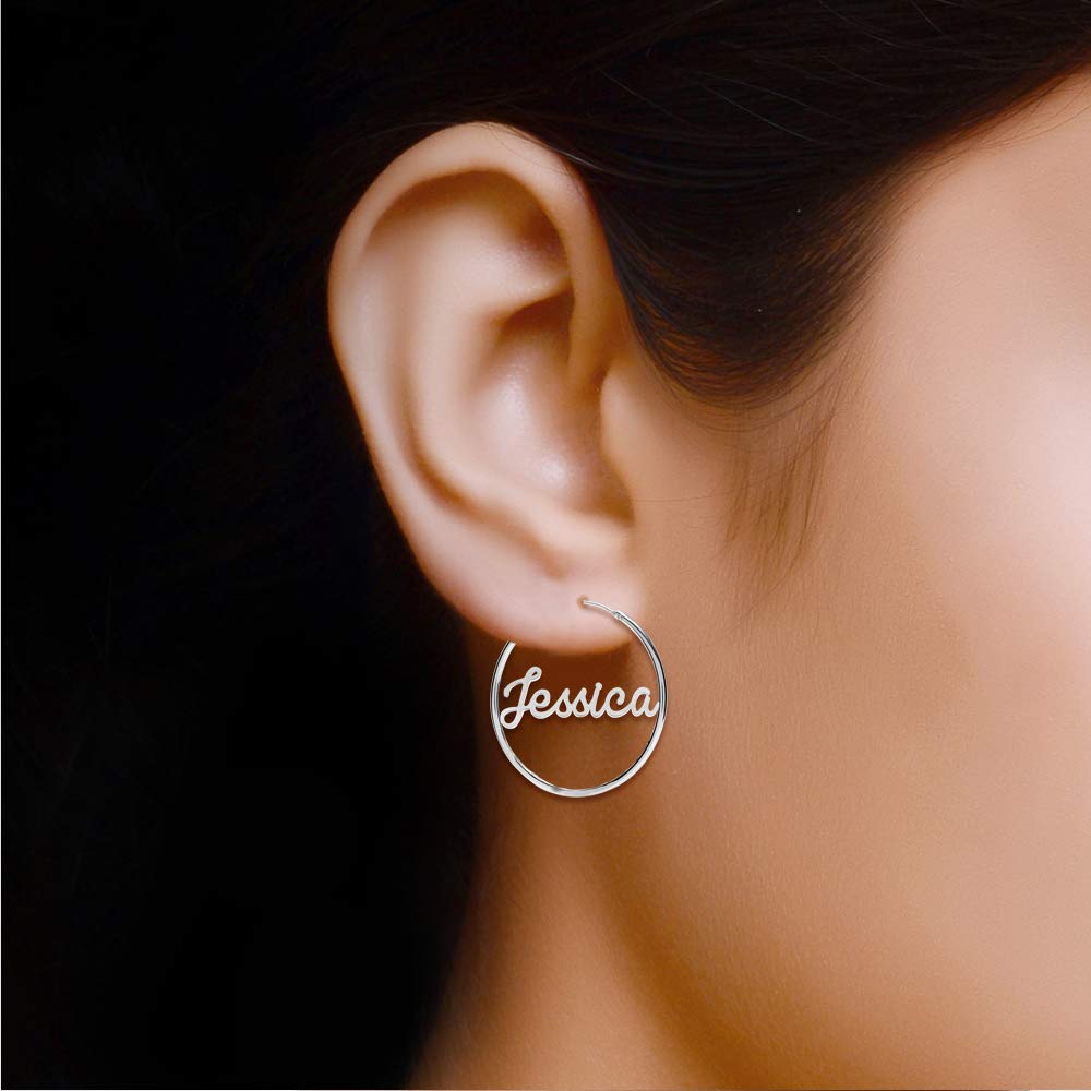 LeCalla Personalized 925 Sterling Silver Initial Name Hoop Earrings for Women & Teens - Custom Monogram Jewelry Gift for Birthday, Anniversary & Everyday Wear