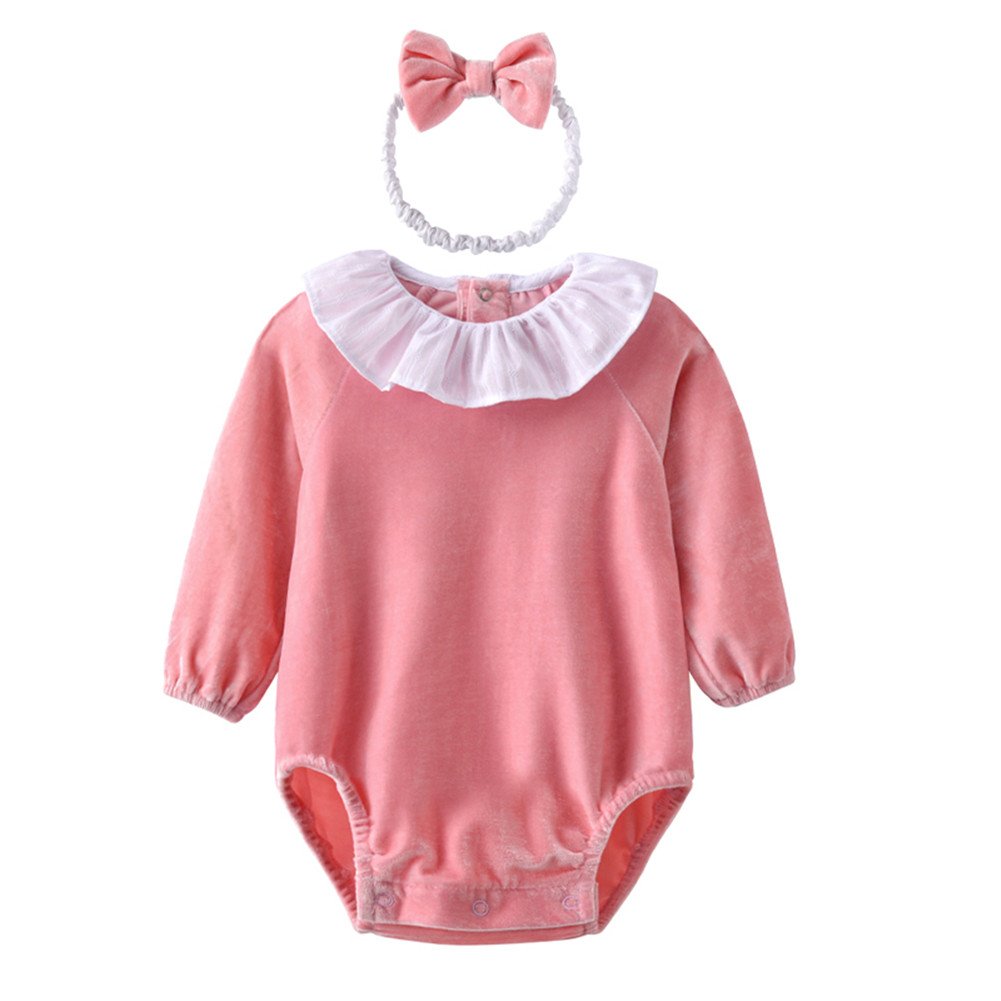 Velvet Baby Girl Bodysuit with Headband - Newborn Princess Outfit for Photo Shoots, Christening & Special Occasions