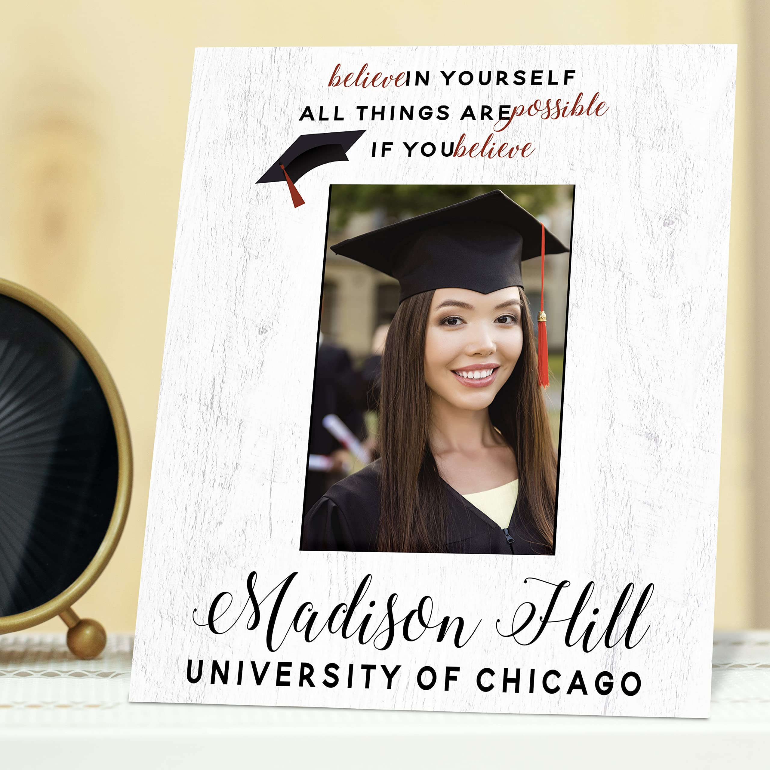 Personalized Graduation Picture Frame with Name & School - Custom 4x6 or 5x7 Photo Holder - Perfect Graduation Gift for High School, College & University Graduates (Class of 2023) - Great for Displaying Graduation Photos in Dorm Rooms, Offices or as Keepsake