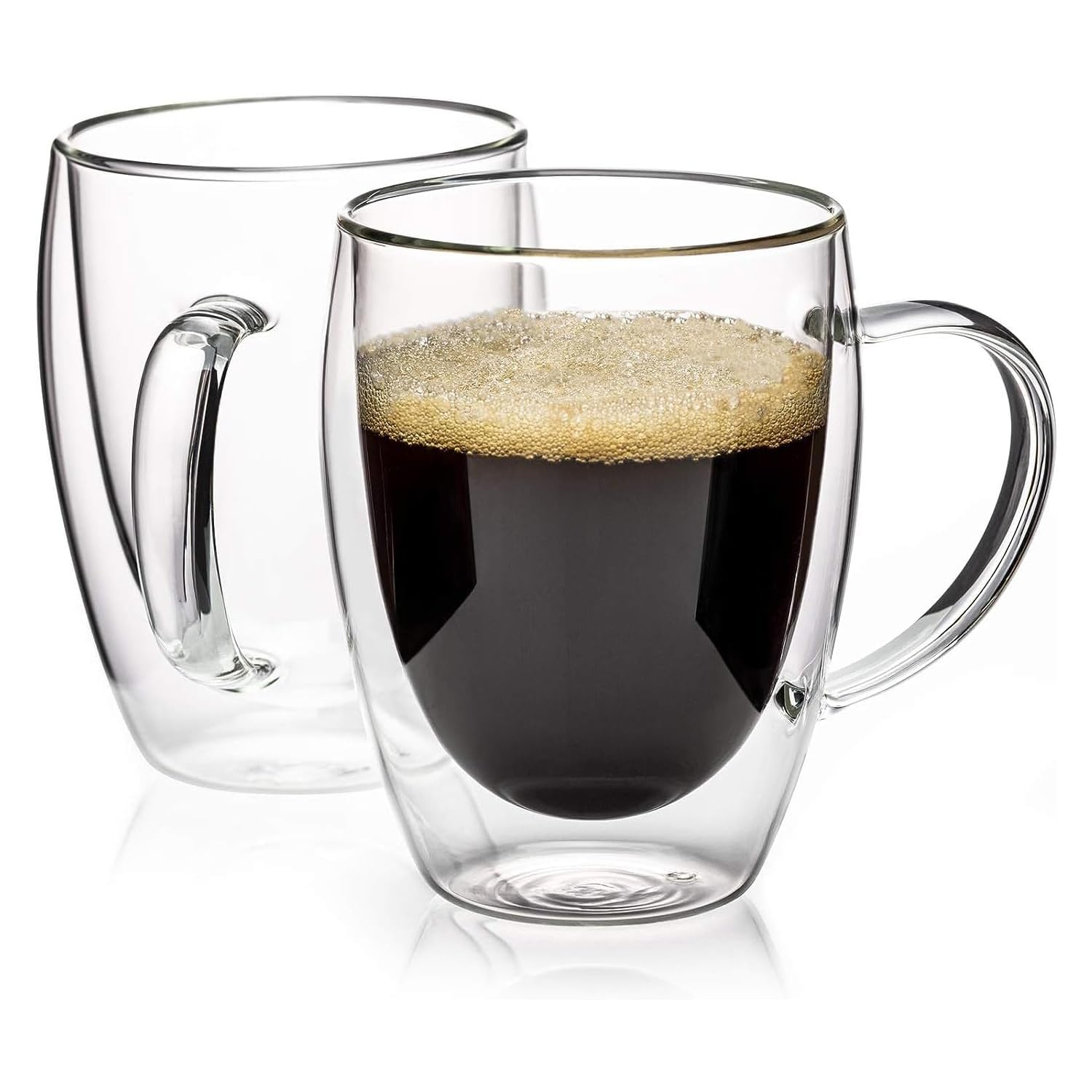 2-Pack 12oz Double Walled Glass Espresso Cups with Handle - Insulated Borosilicate Coffee Mugs for Hot & Cold Drinks - Perfect for Cappuccino, Latte, Tea, Wine - Ideal for Home, Office & Cafe Use