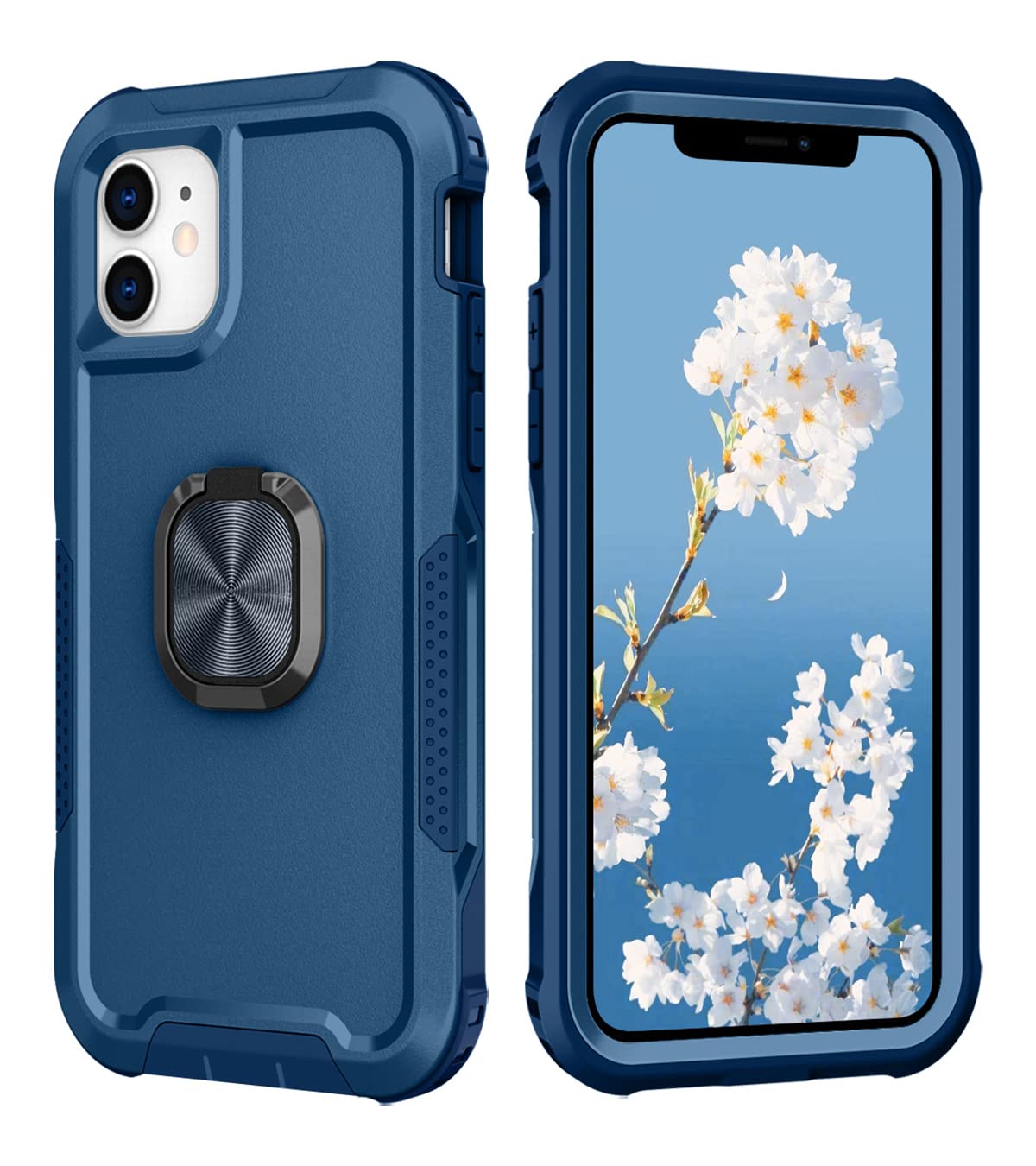 Heavy Duty Shockproof iPhone 11 Case with 360° Ring Holder & Kickstand - Hybrid Bumper Silicone Hard Back Cover for iPhone 11 (Blue) | Perfect for Outdoor Activities, Work & Car Mount Use