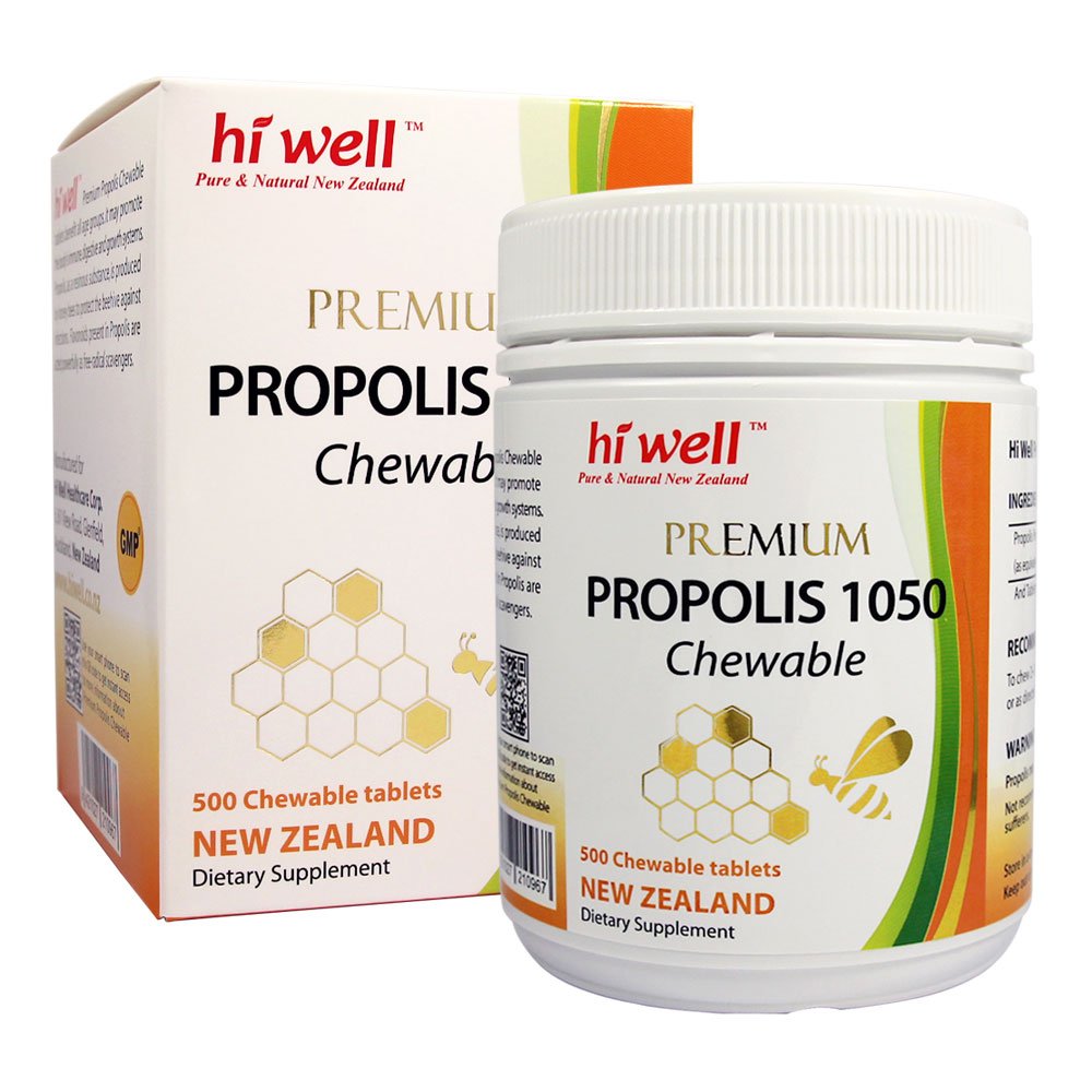 Hi Well Premium Bee Propolis 1050mg - 500 Chewable Tablets for Immune Support | New Zealand Sourced with Vitamins, Minerals & Antioxidants (Pack of 3) | Daily Immune Booster for Adults & Kids, Allergy Season Defense, Year-Round Wellness Supplement