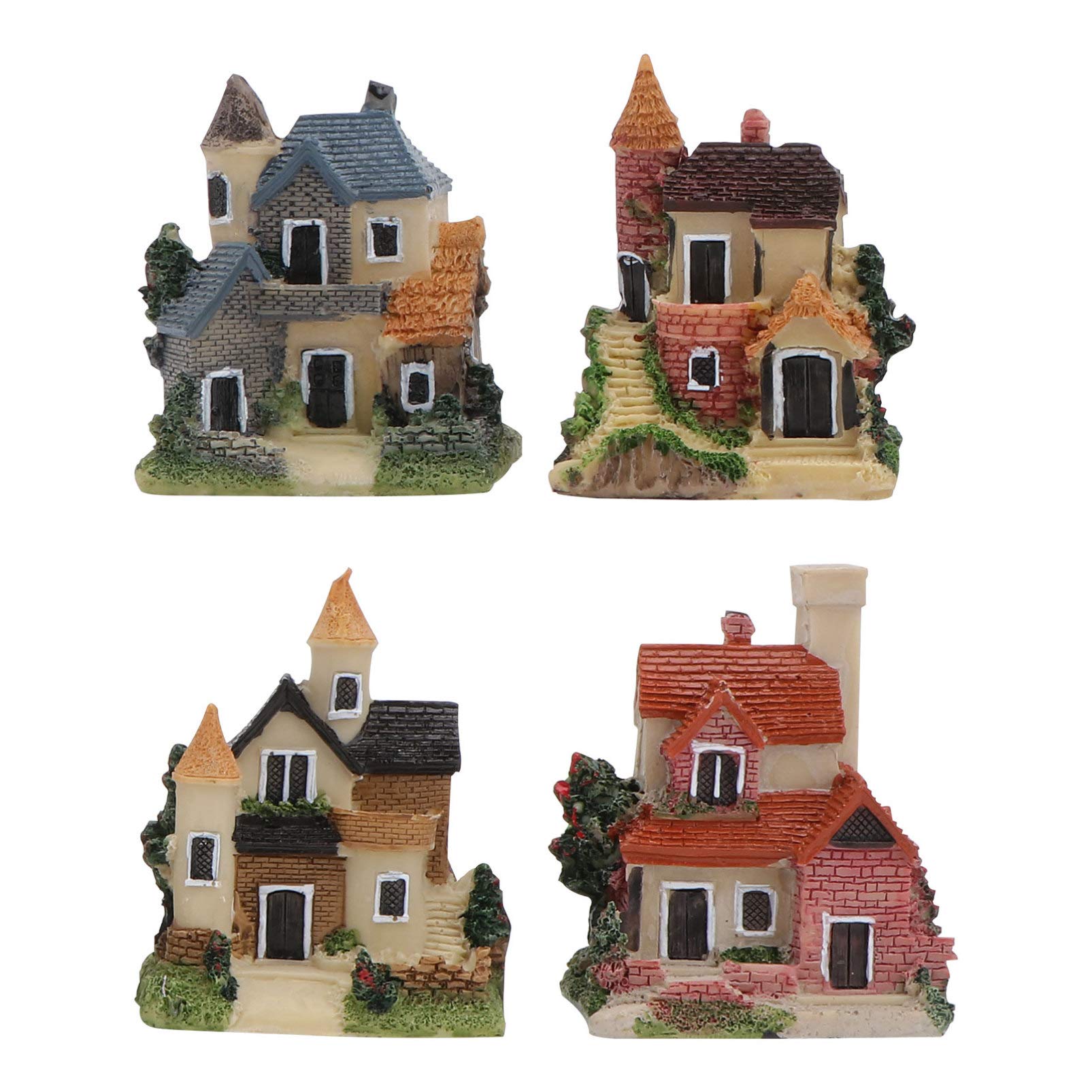 Balacoo 4-Piece Aquarium Decor Set - Miniature Vintage Resin Houses for Fish Tank Landscape, Micro Landscape Figurines & Ornaments | Perfect for Aquascaping, Home Decor, and Decorative Villas