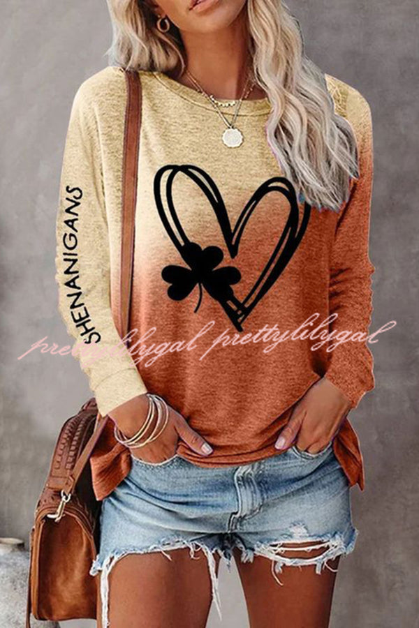 Valentine's Day Printed Round Neck Long Sleeve T-Shirt for Women - Romantic Love Heart Pattern Casual Blouse - Perfect for Date Night, Anniversary Gifts & Couple Outfits