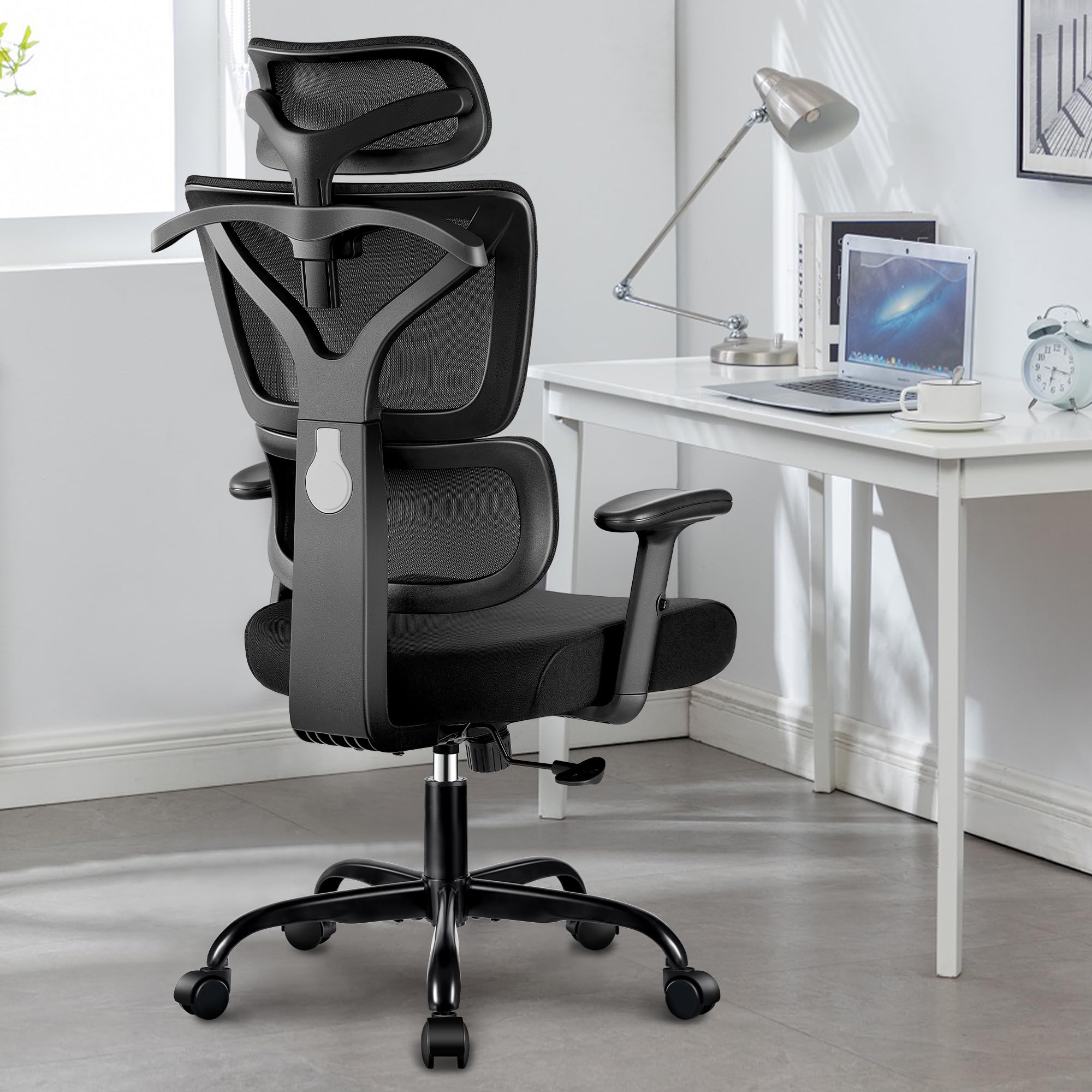 Winrise Ergonomic Office Chair - High Back Mesh Computer Desk Chair with Lumbar Support & Adjustable Armrests, Big and Tall Reclining Gaming Chair for Home Office, Work, and Study (Black)