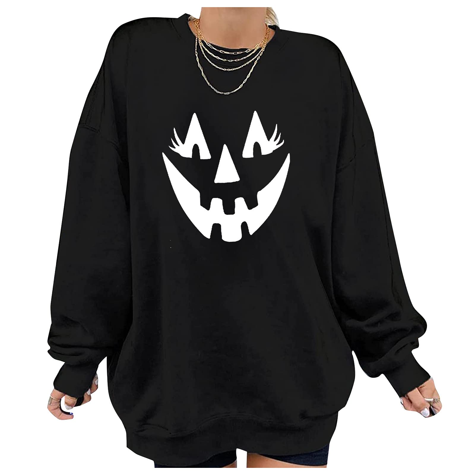 Halloween Shirts for Women - Cute Cat Printed Blouses, Pullover Fashion Sweatshirts & Crewneck Long Sleeve Tops | Perfect for Halloween Parties, Costume Events & Fall Fashion