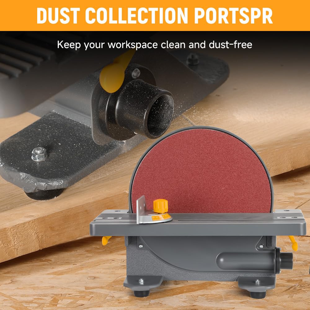 Hoteche 12-Inch Benchtop Disc Sander | 6.5-Amp Sanding Machine with Miter Gauge & Dust Collection System | Wood & Metal Sanding Tool for DIY Projects, Woodworking & Metalworking
