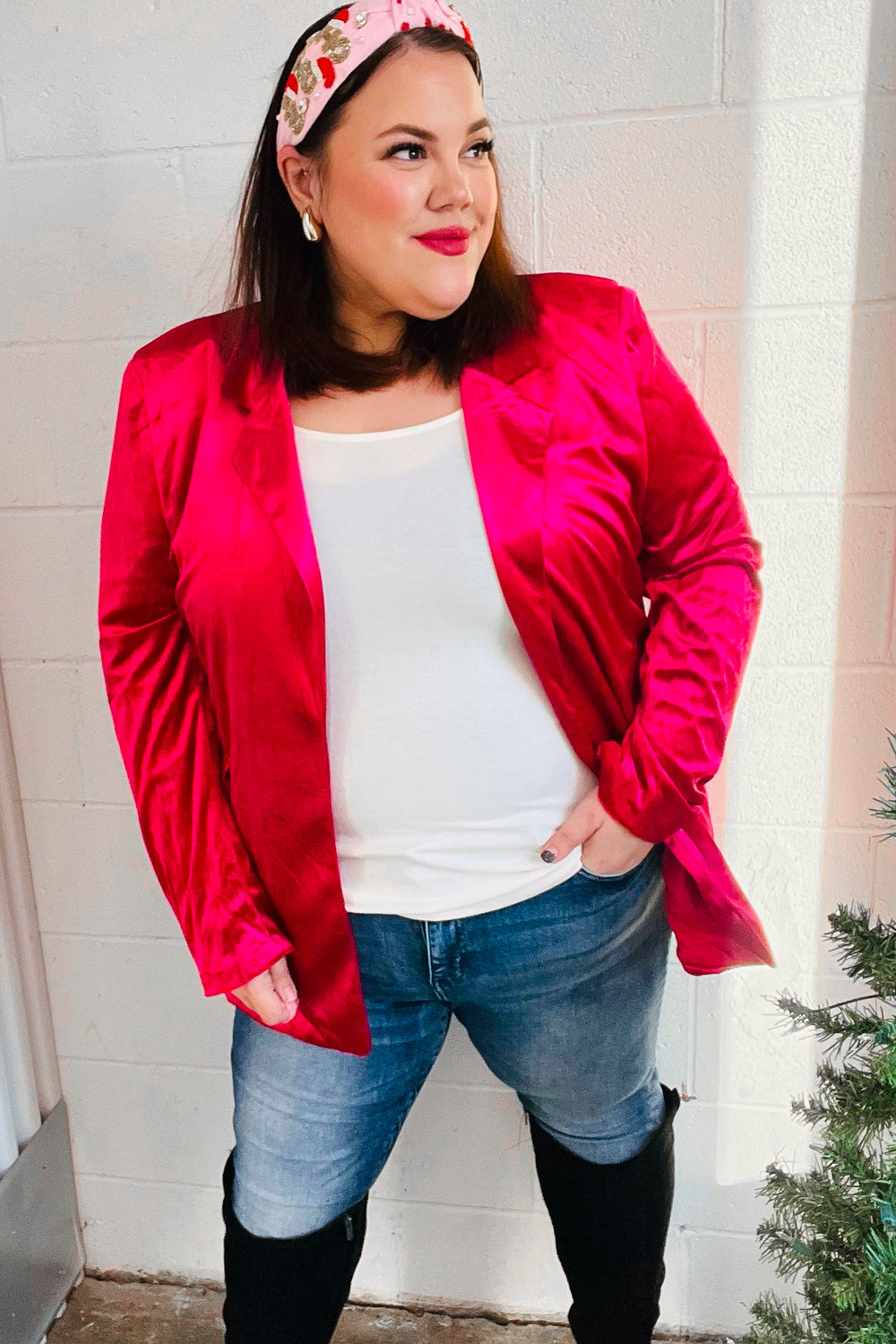 Elegant Magenta Velvet Blazer for Women - Stylish Lapel Jacket for Office, Parties & Special Occasions